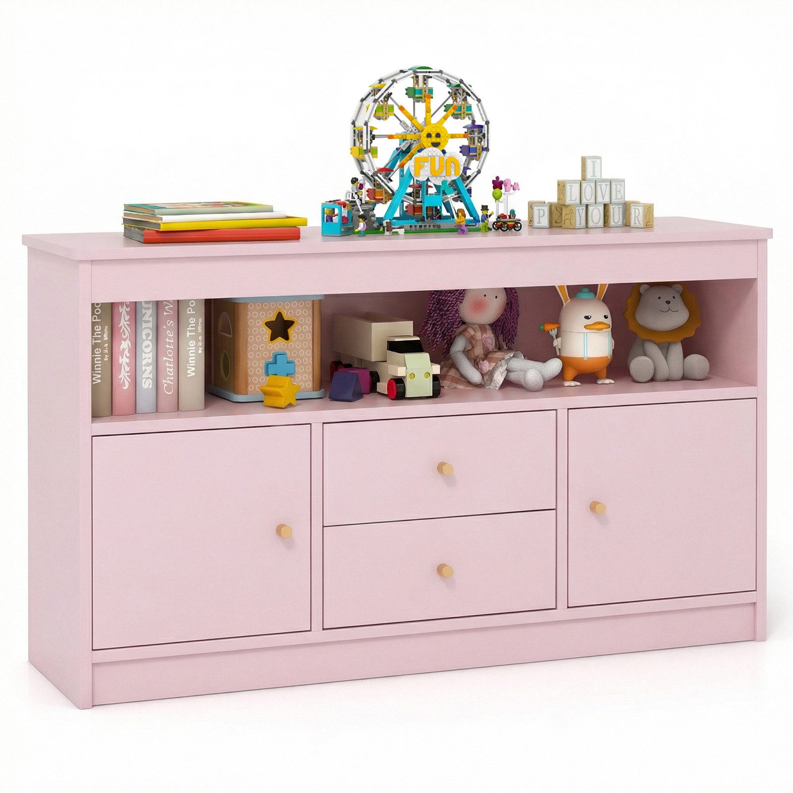 COSTWAY Spielzeugtruhe, Spielzeugschrank Kinder, Holz, 106 x 30 x 62 cm, Weiß