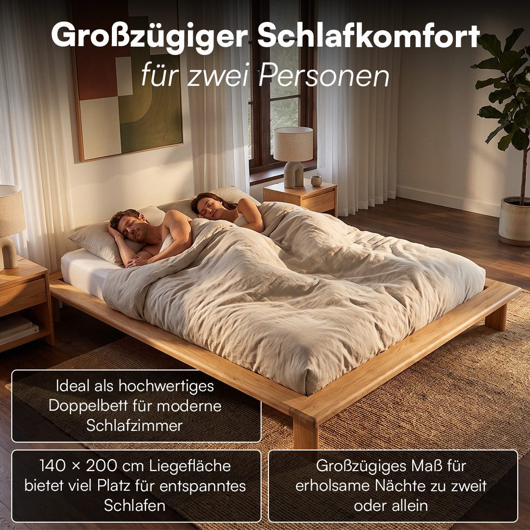 skølm Futonbett Skald aus Massivholz Eiche, Holzbett 25 cm hoch (Natur, 140x200 cm), Massivholzbett geölt & lackiert, in 120/160/180x200 cm verfügbar – Bild 5 von 5