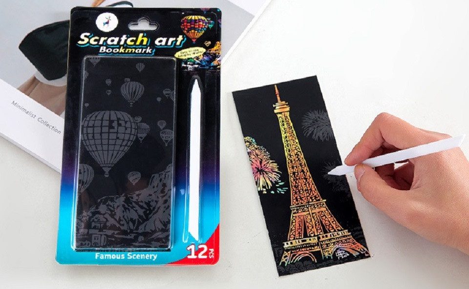 101DIYStudio Kreativset Kratzbilder Scratch Card 12 Stück, Stilvoll und Einzigartig, (16 cm x 7 cm, Inkl. Stift), Verschiedene Landschaften