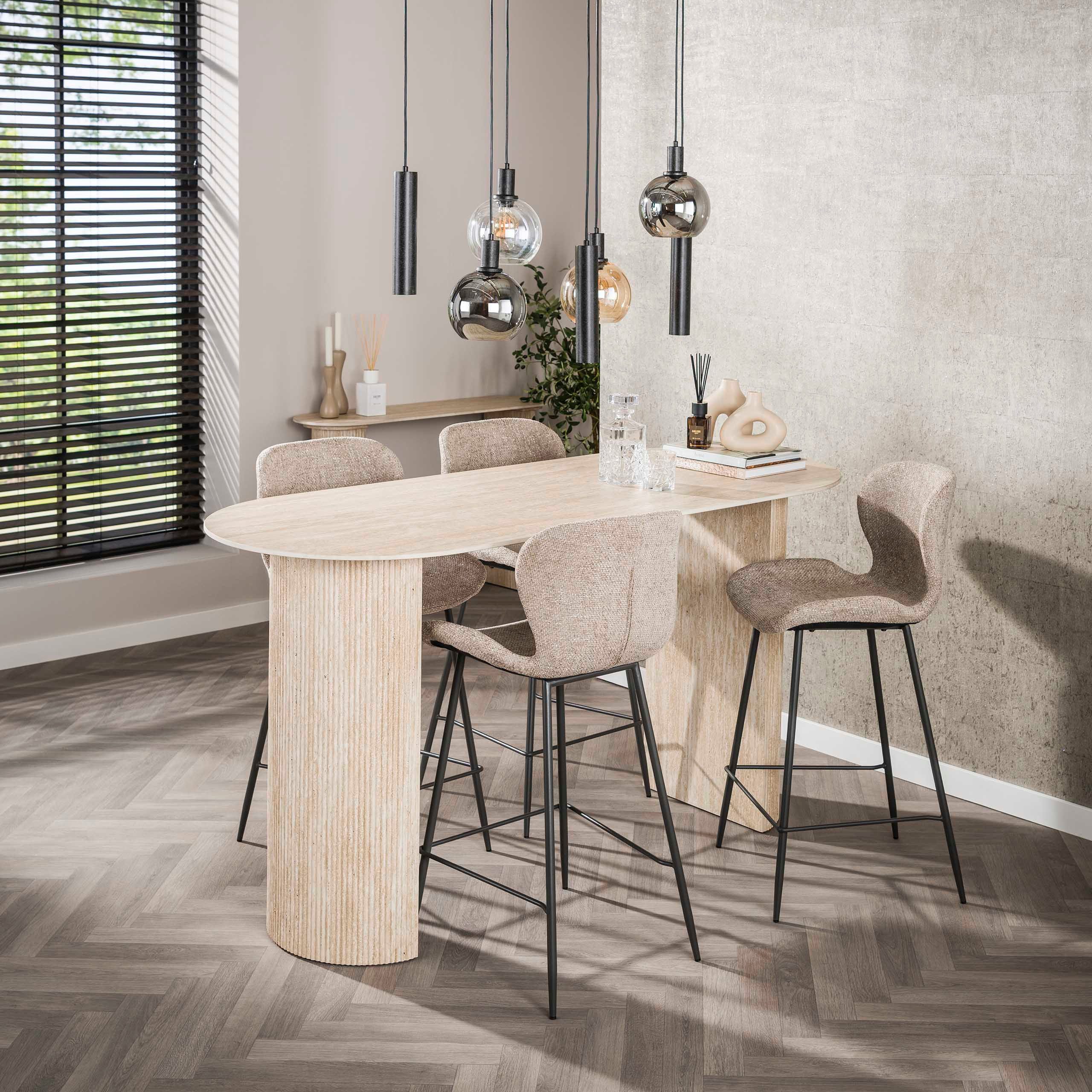 Villa Möbel Bartisch Romano (1 Tisch, 1-St), Flach ovaler Bartisch in Travertin Optik