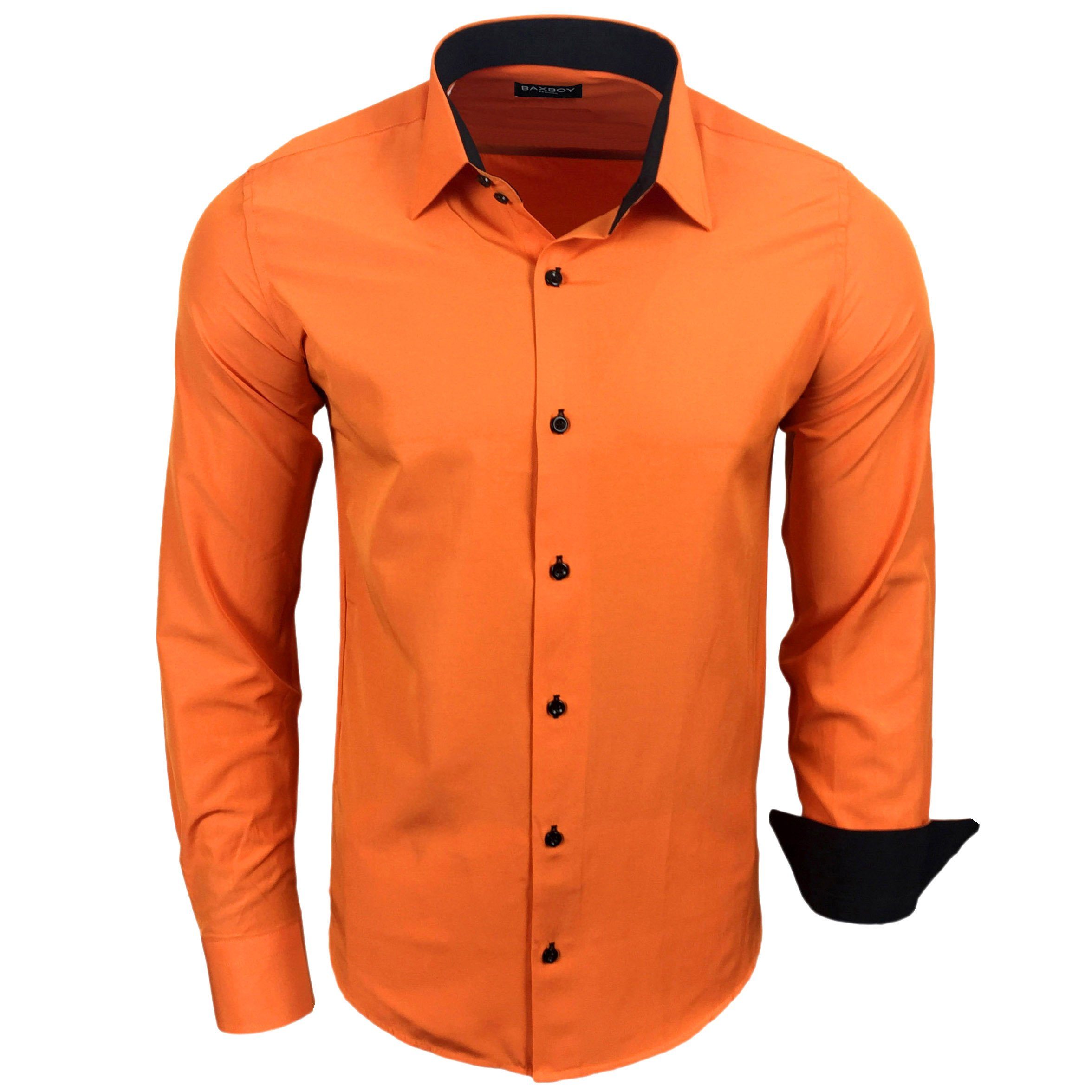 Baxboy Langarmhemd Kentkragen Businesshemd Slim Fit Hemd mit farblich abges günstig online kaufen