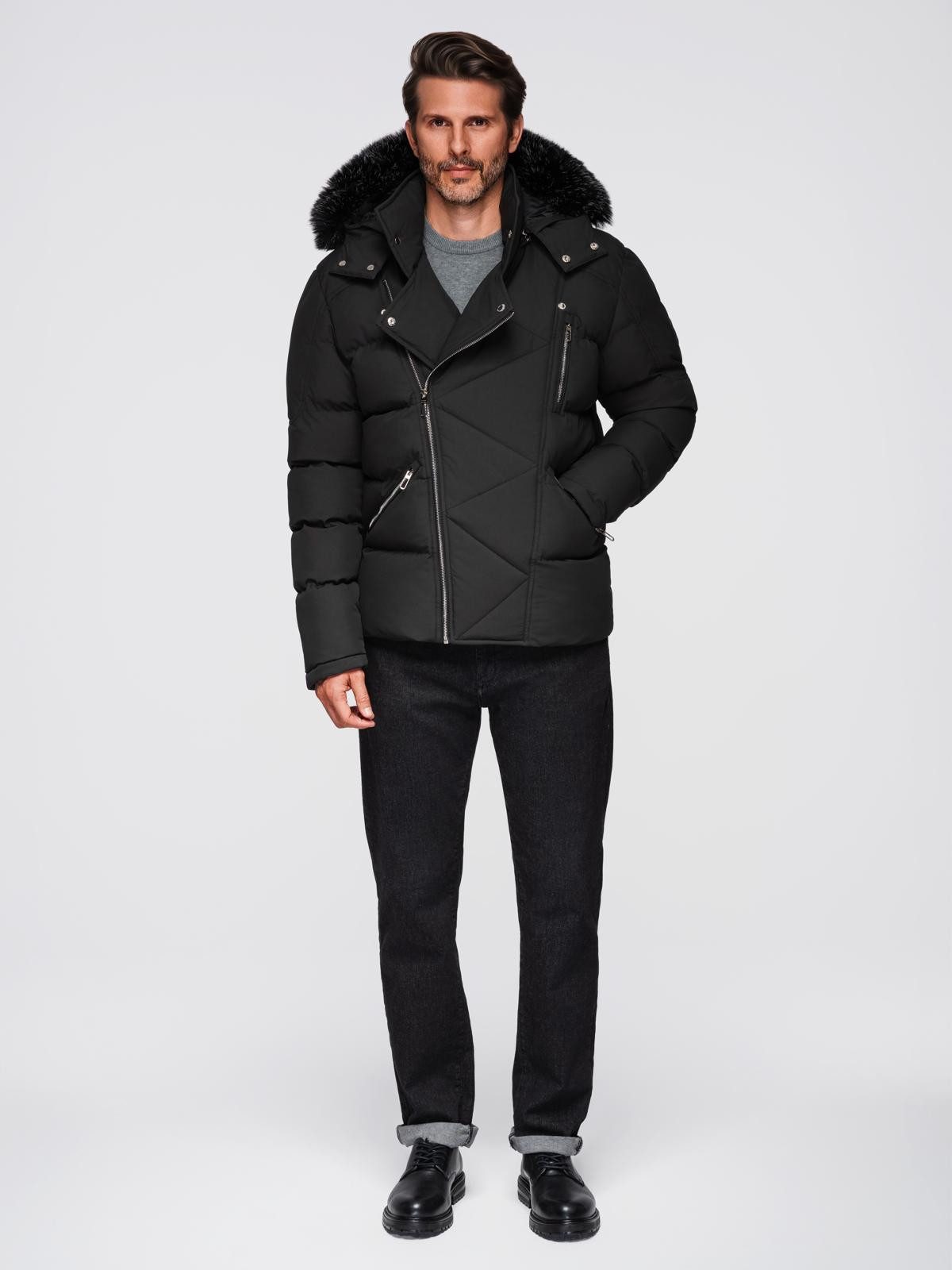 OMBRE Winterjacke Gesteppte Herrenjacke im Bikerstil mit Kapuze – Bild 5 von 5