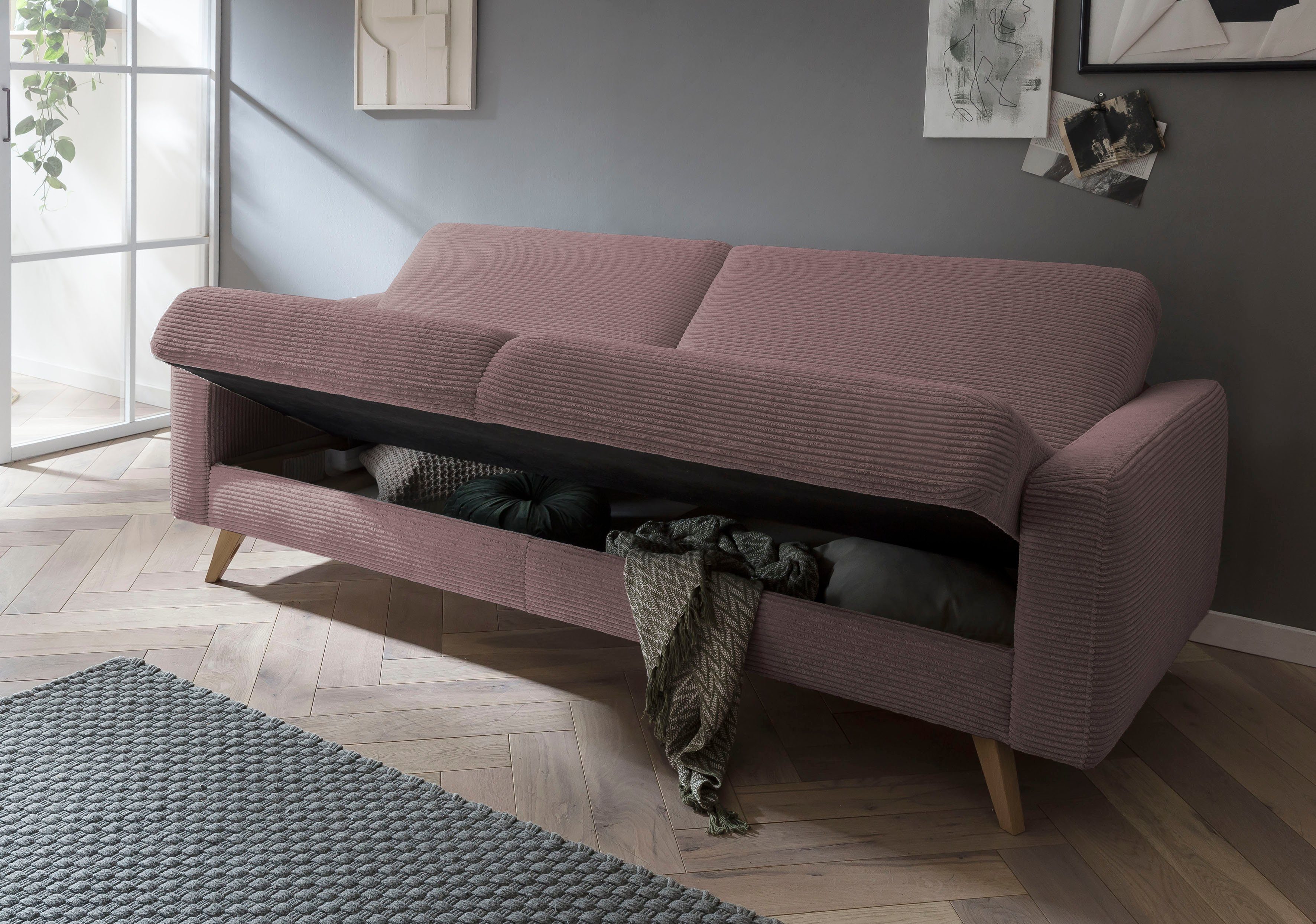 rose old Samso, Bettfunktion Bettkasten - fashion sofa exxpo 3-Sitzer und Inklusive