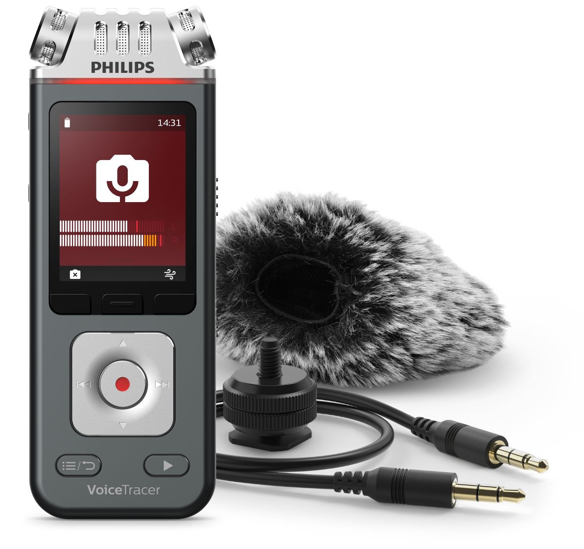 Philips DVT7110 Vlogging Audiorecorder Digitales Diktiergerät (Hot-Shoe-Halterung, 96 kHz/24-bits, 8GB, Smartphone-App Steuerung)