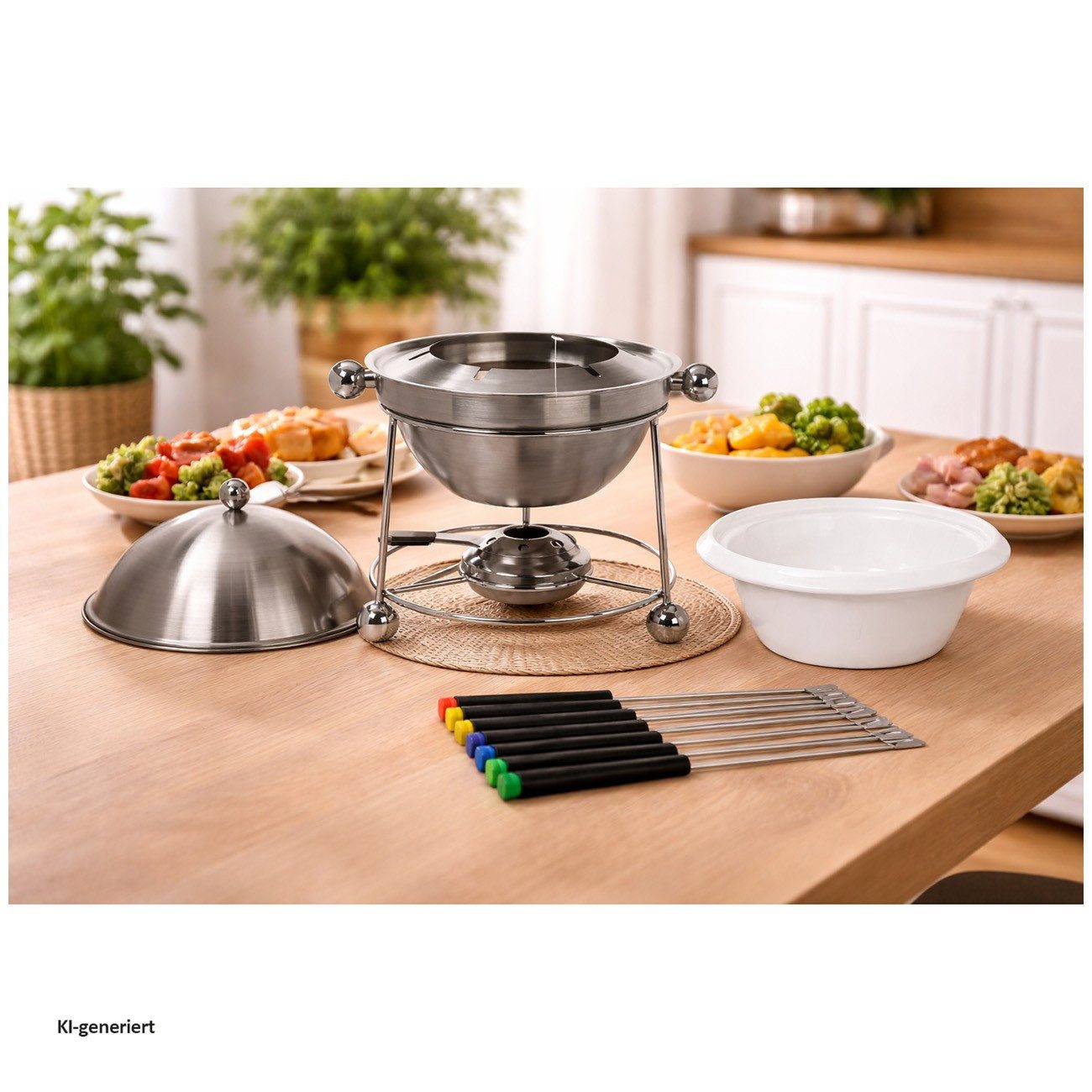 Neuetischkultur Fonduetopf Fondueset inklusive 4 Gabeln und Stövchen, Edelstahl, Keramik (Set, 5-tlg)