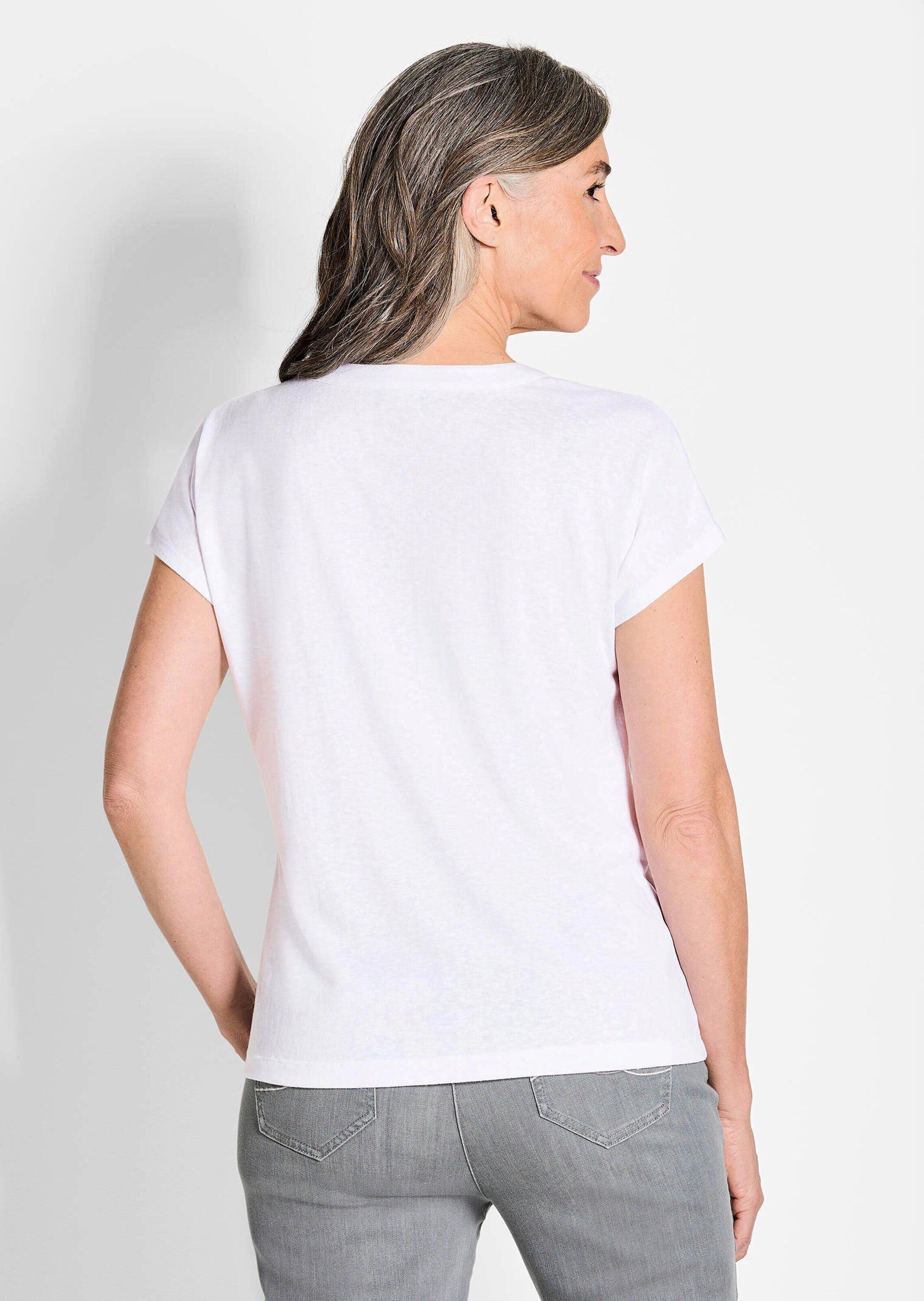 GOLDNER T-Shirt Luftiges Basicshirt mit V-Ausschnitt Strukturierter Jersey, V-Ausschnitt, Basic-Länge, Kurzarm