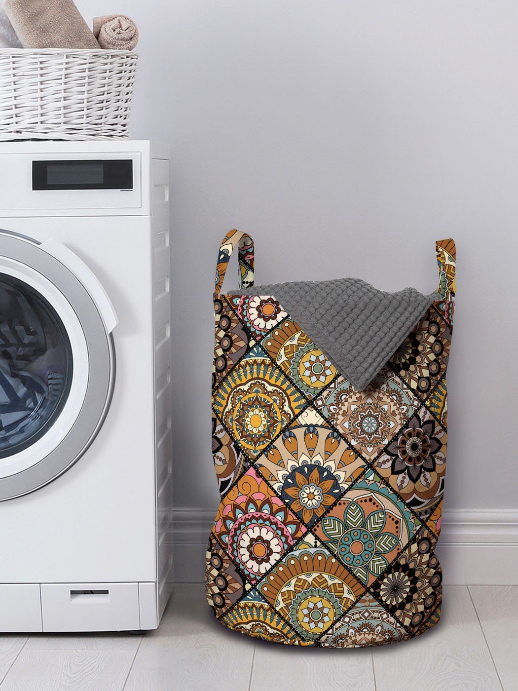 Abakuhaus Wäschesäckchen Wäschekorb mit Griffen Retro Waschsalons, für Checkered marokkanisch Kordelzugverschluss