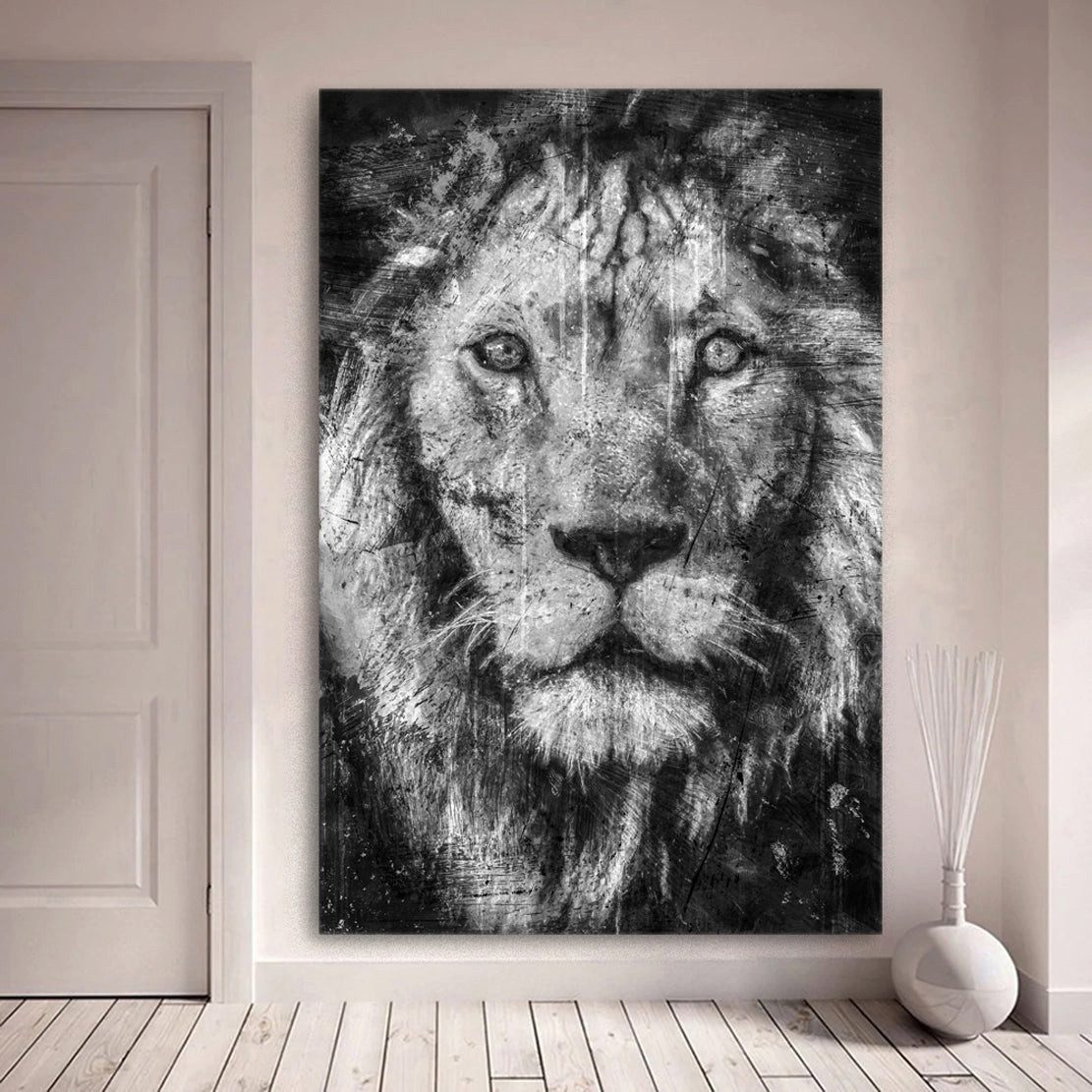Artedinoi Leinwandbild Löwe schwarz-weiß Tier Wandbild Leinwandbild XL Kunst Deko, Löwe in Schwarz-Weiß