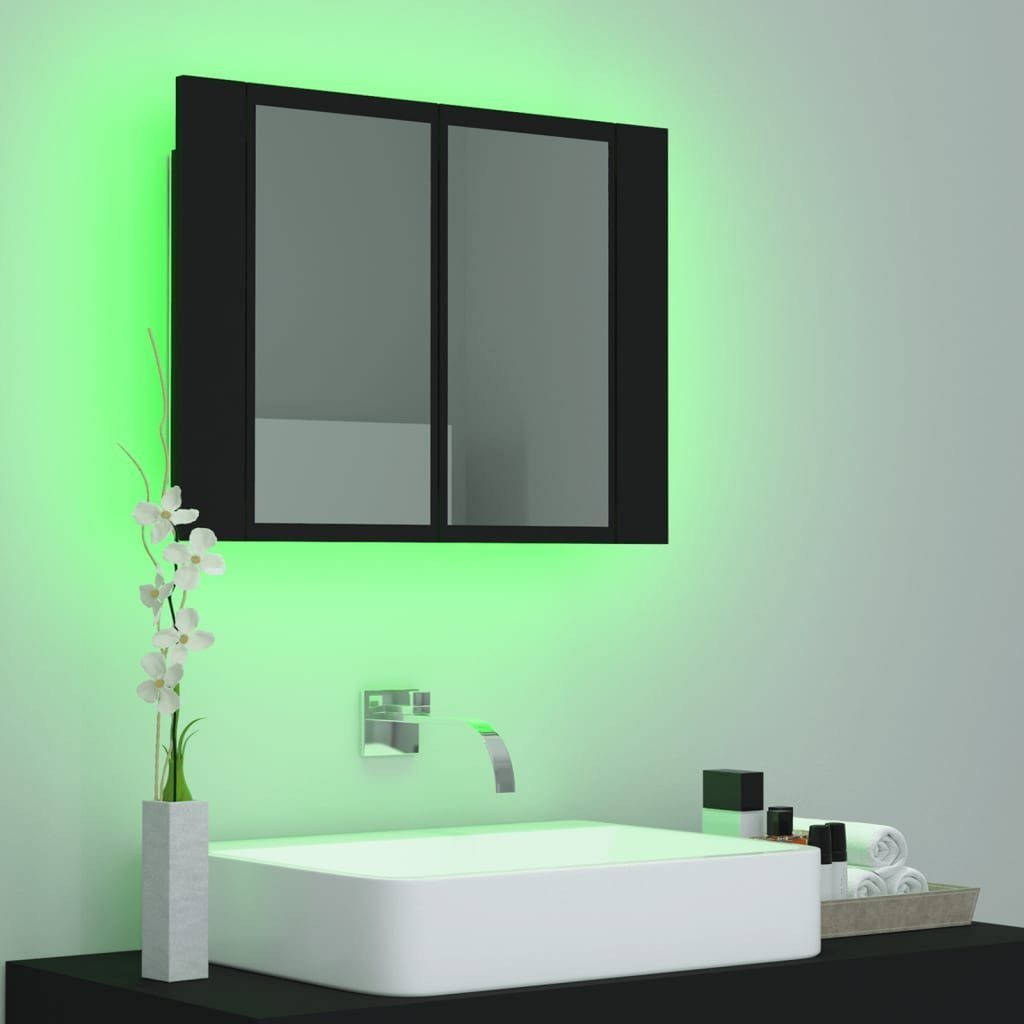 vidaXL Badezimmerspiegelschrank LED-Bad-Spiegelschrank Schwarz 60x12x45 Acryl (1-St) cm