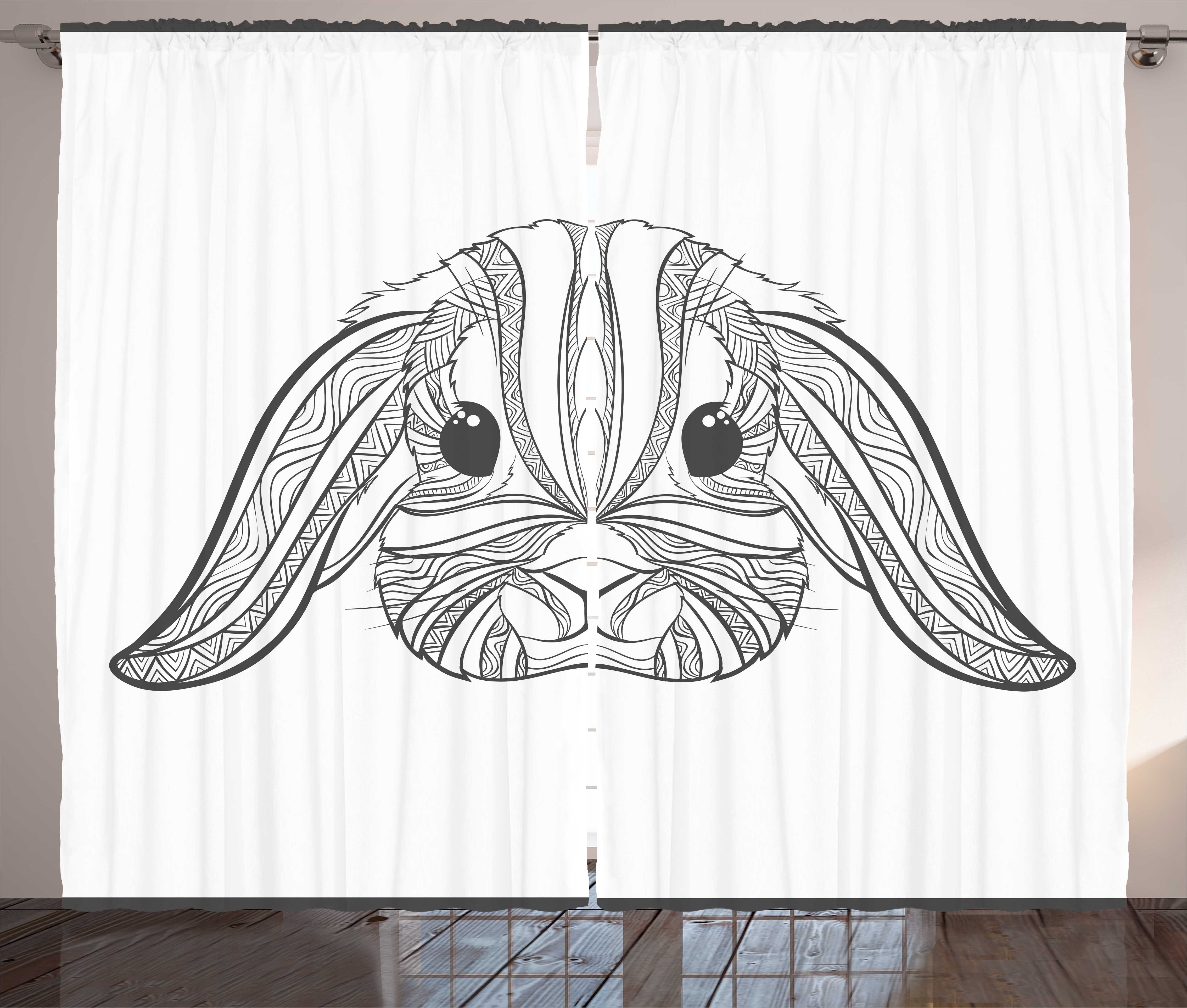 Gardine Schlafzimmer Kräuselband Vorhang mit Schlaufen und Haken, Abakuhaus, Hase Boho Art Hare