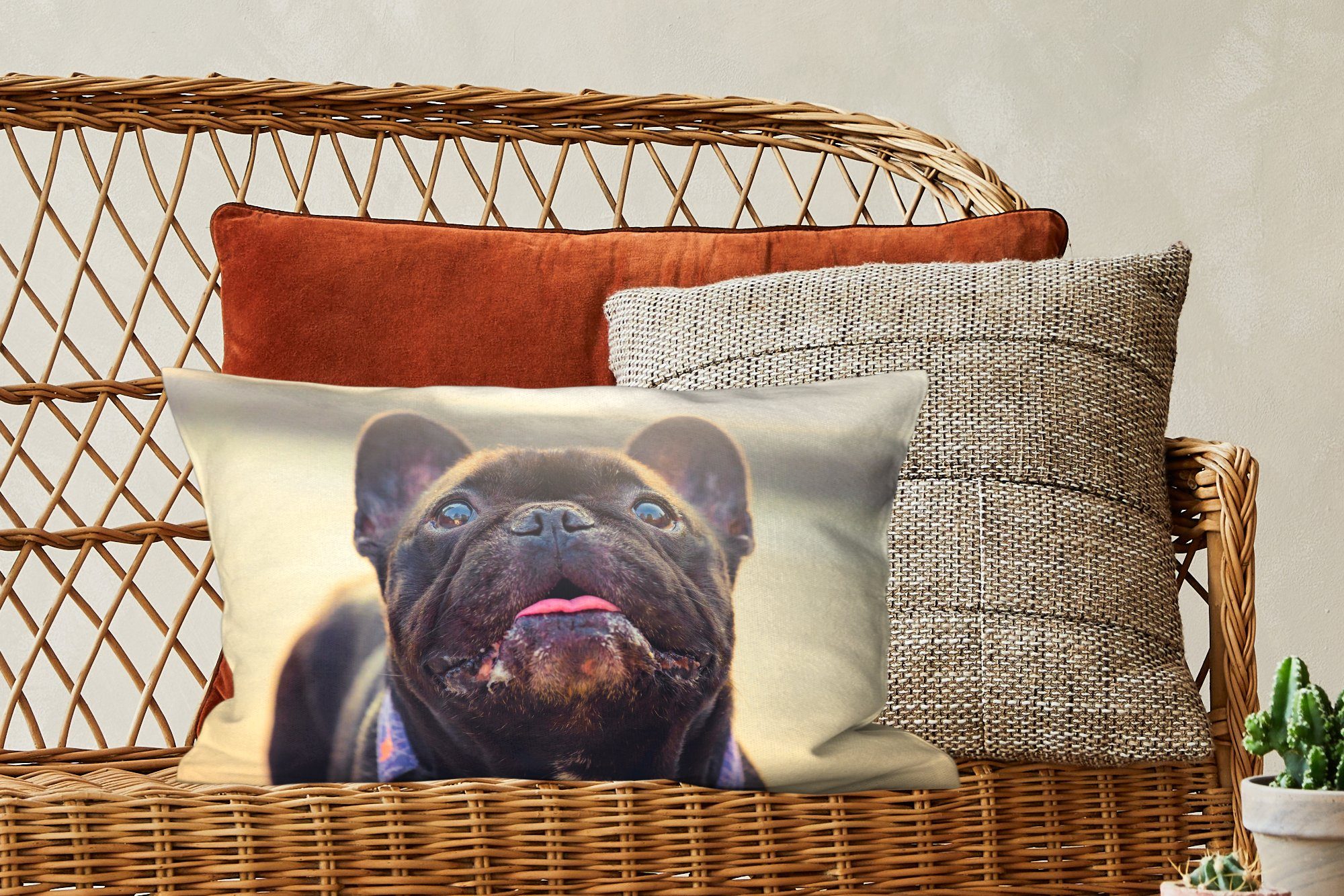 Schlafzimmer Dekokissen Sonne, mit MuchoWow Französische Bulldogge - Schwarz - Füllung, Dekokissen Dekoration, Wohzimmer Zierkissen,