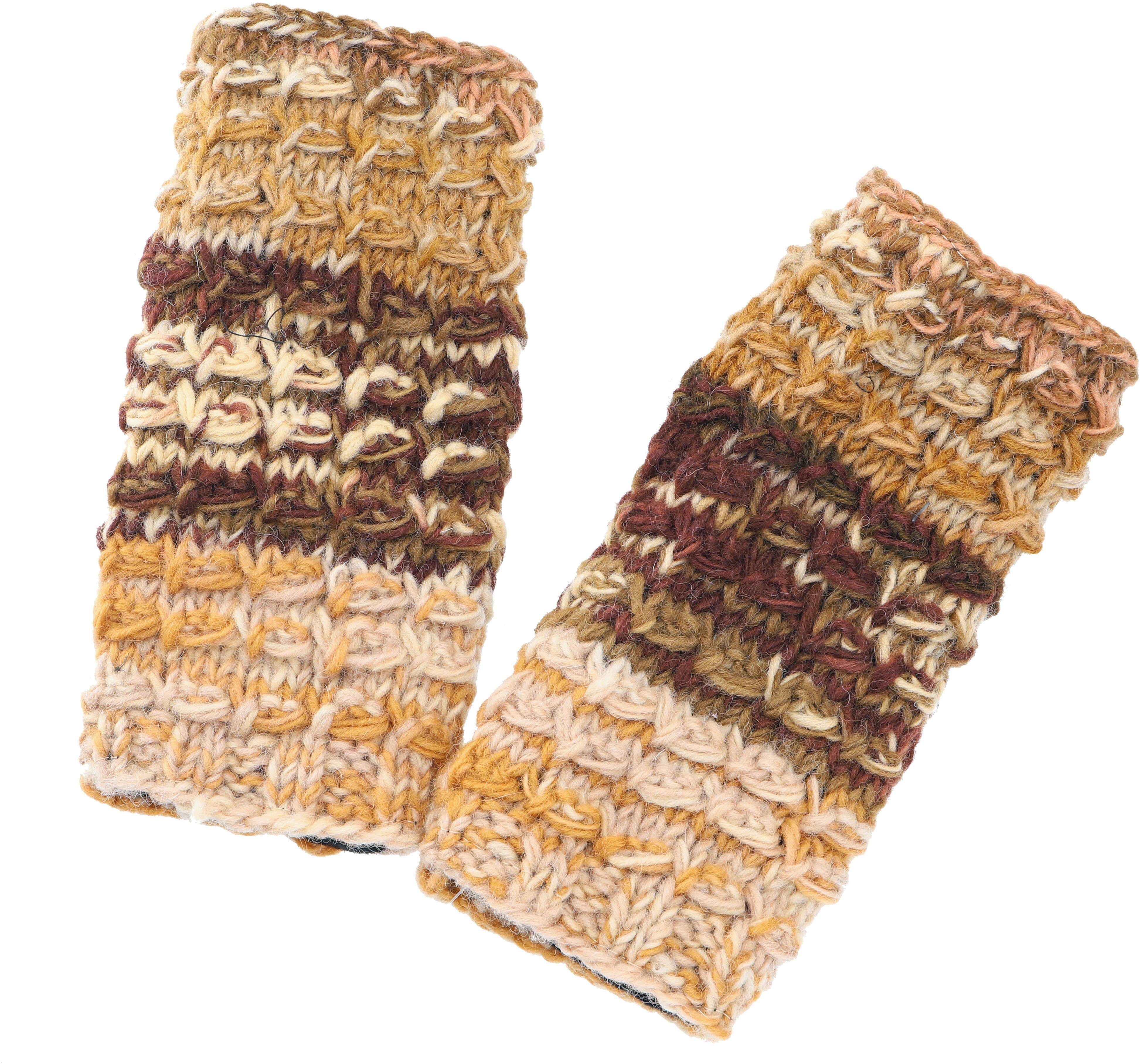 Guru-Shop Strickhandschuhe Handstulpen, senf/braun gestrickte -.. Nepal aus Wollstulpen