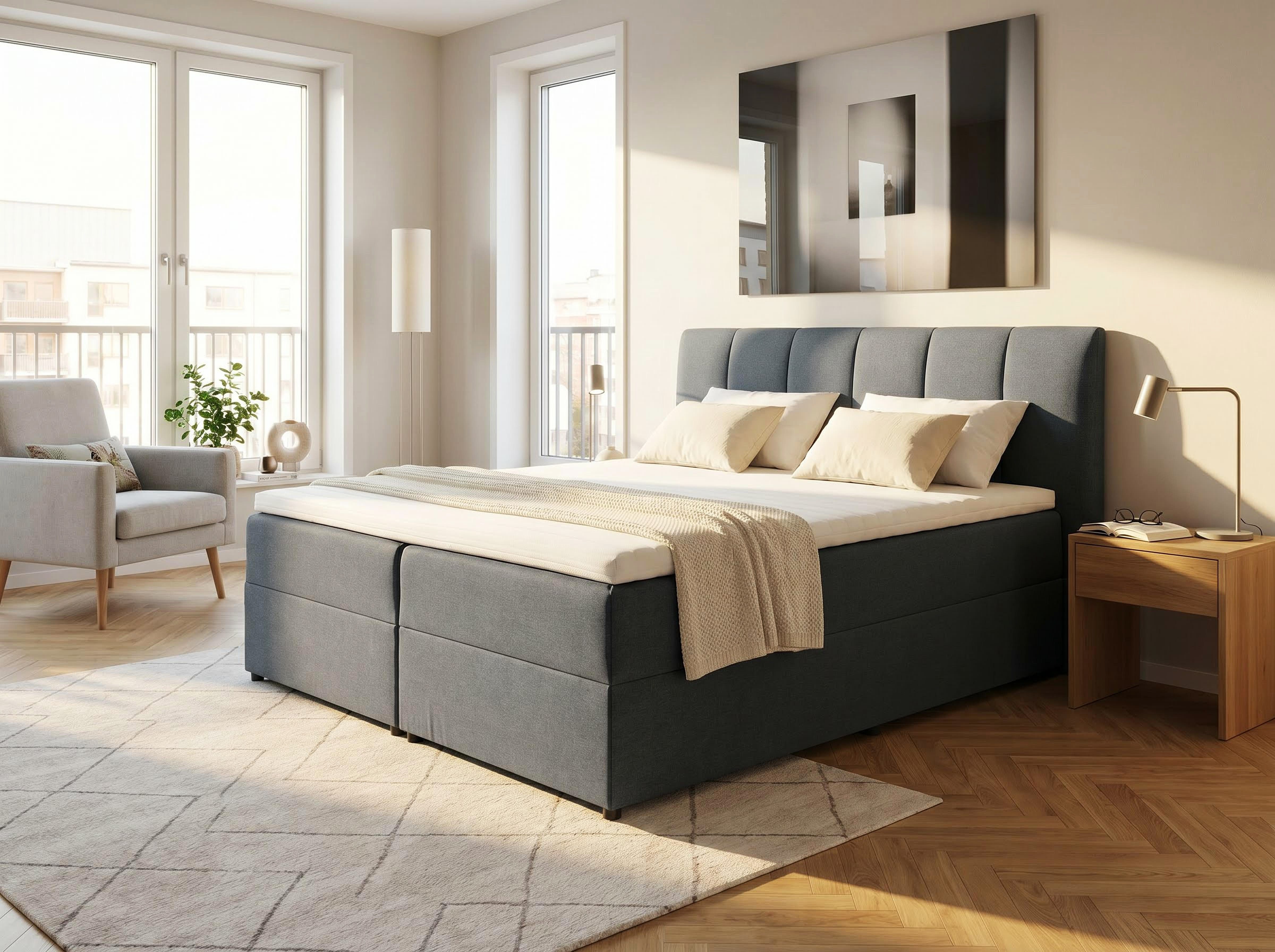 ED EXCITING DESIGN Boxbett "Granada" inkl. Bettkasten und Topper, erhältlich in den Größen 120x200cm, 160x200cm & 180x200cm