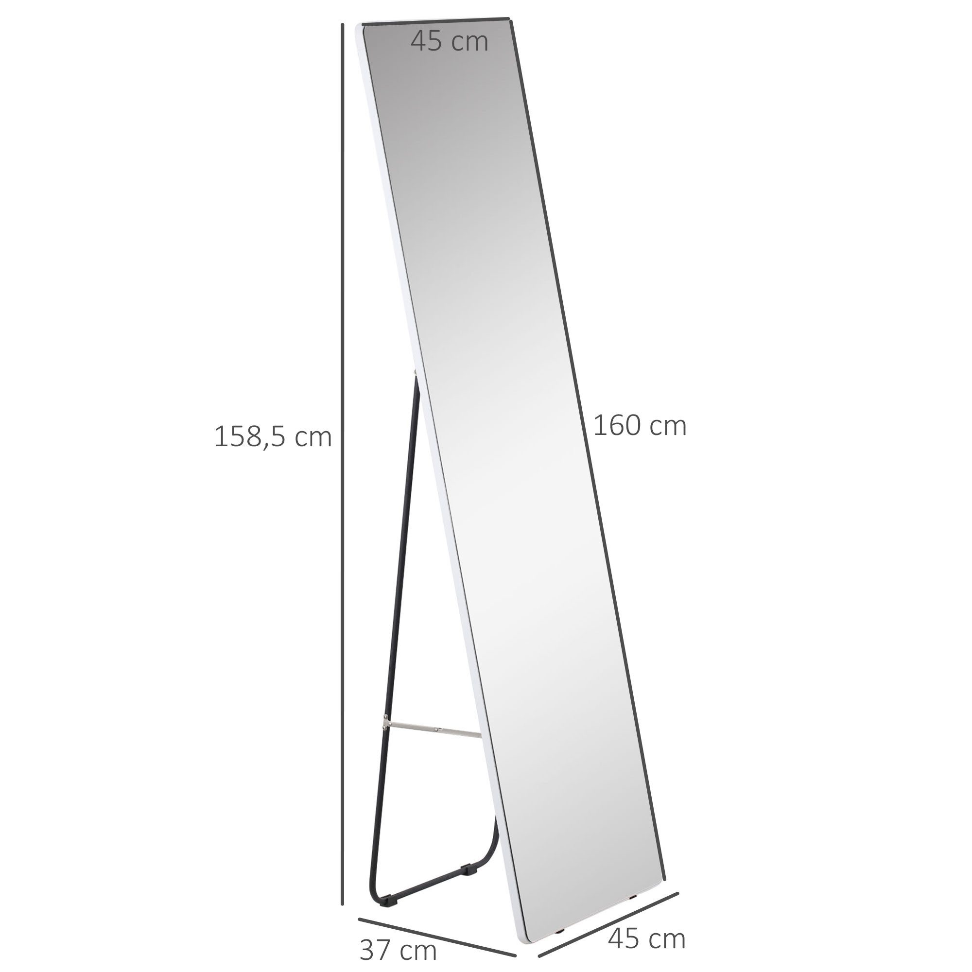 HOMCOM Standspiegel Wandspiegel mit Ständer (Ganzkörperspiegel, 1-St., Stehspiegel), Silber 45 x 37 x 158,5 cm