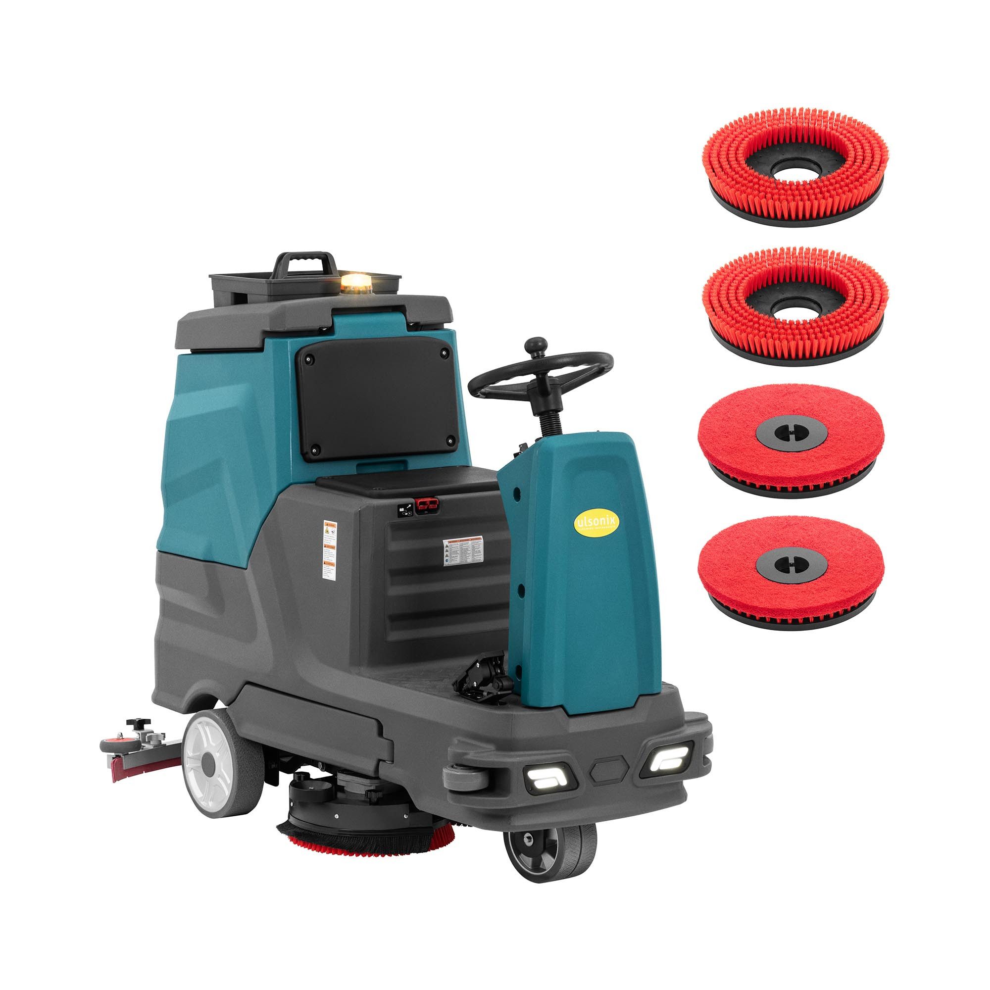 Ulsonix Hartbodenreiniger Aufsitz-Scheuersaugmaschine 96 cm 5200 m²/h 2 Bürsten 90-l-Tank, 500 W