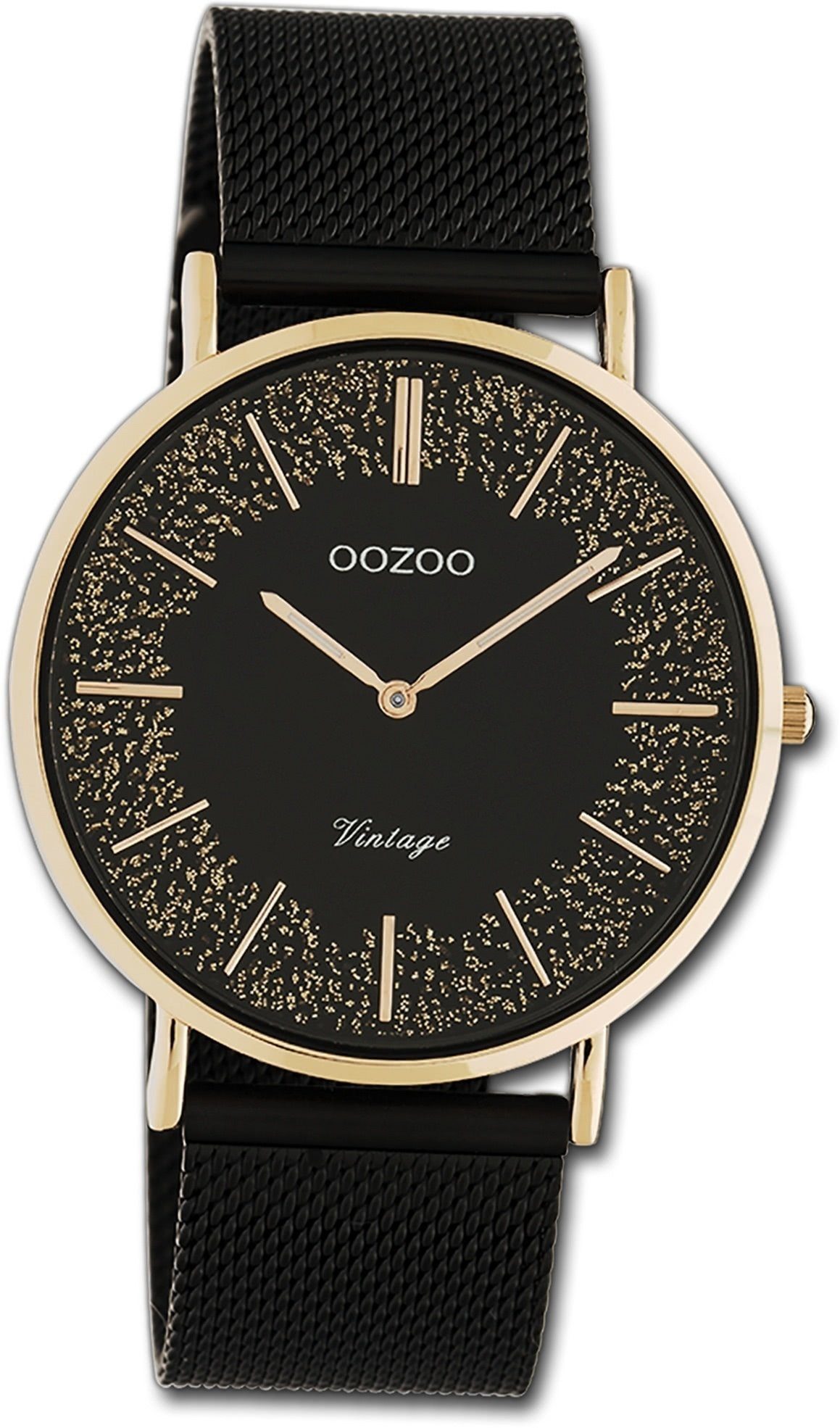 OOZOO Quarzuhr Oozoo Damen Armbanduhr Ultra Slim, Damenuhr Edelstahlarmband schwarz, rundes Gehäuse, groß (ca. 40mm)