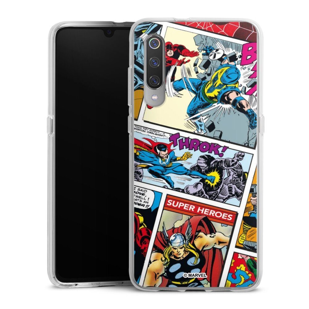 DeinDesign Handyhülle Marvel Retro Comic Blue, Xiaomi Mi 9 Silikon Hülle Bumper Case Handy Schutzhülle