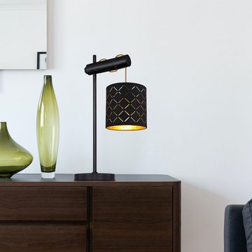 etc-shop Tischleuchte, Leuchtmittel nicht inklusive, Tischlampe Nachttischleuchte schwarz gold höhenverstellbar Holzlampe