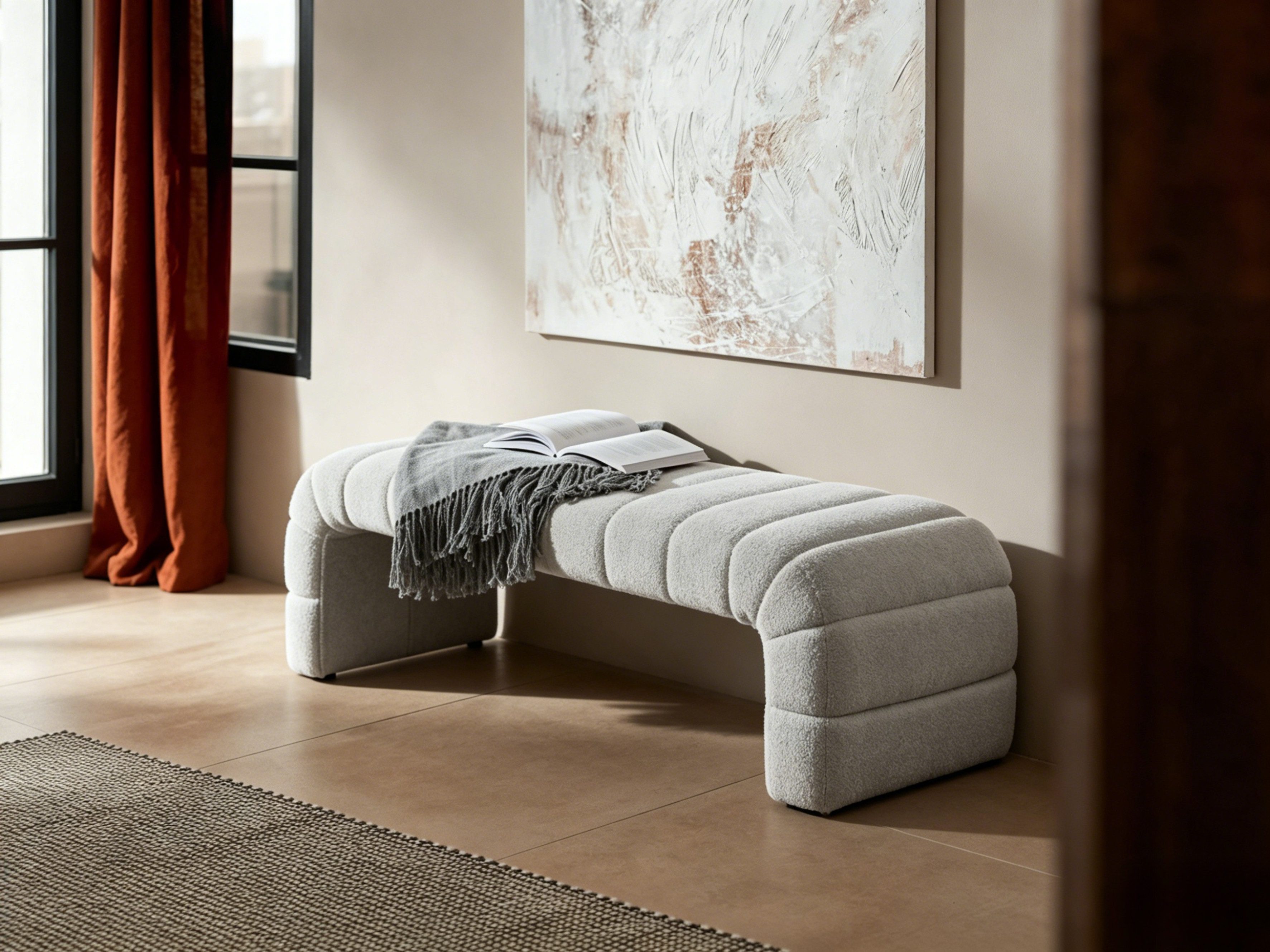 WILLIAMSPACE Ottomane Sanja upholstered bench – 160cm, Chenille, Fluted