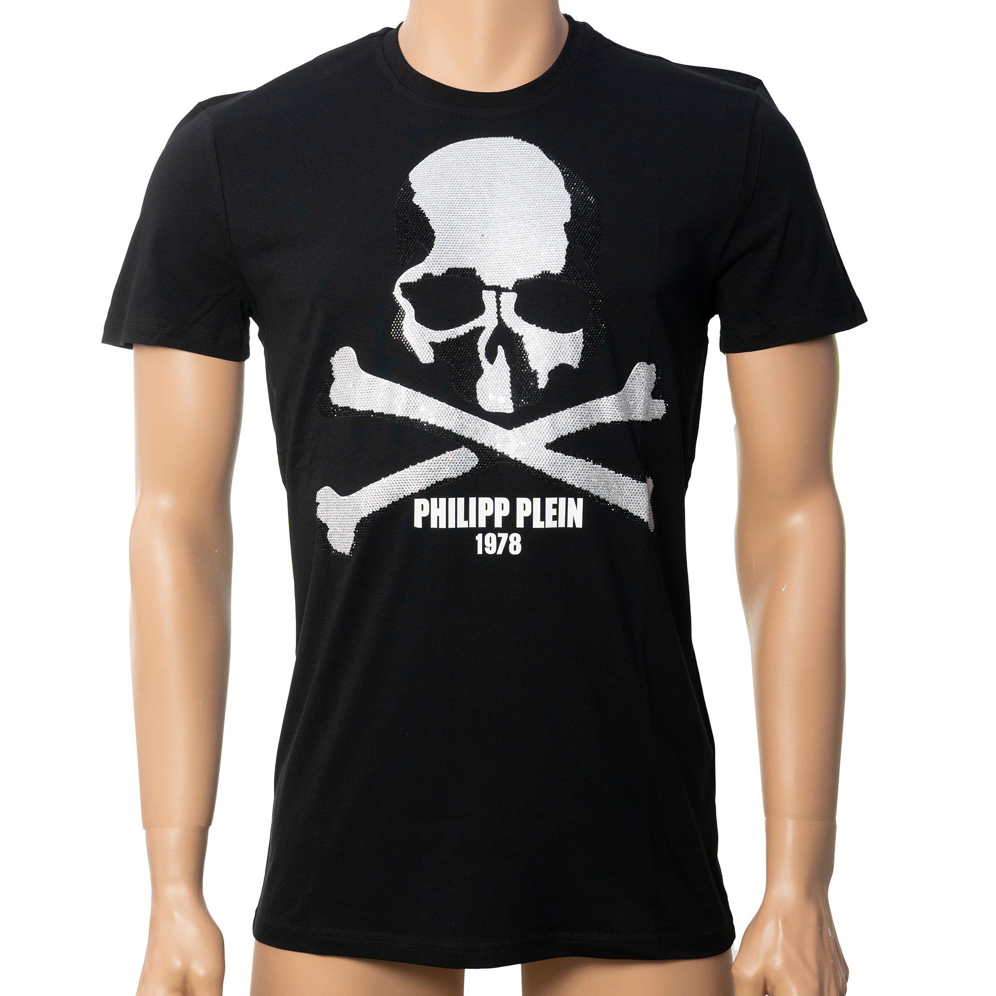 PHILIPP PLEIN T-Shirt Skull strass Schwarz mit Strasssteinen im  Totenkopfdesign