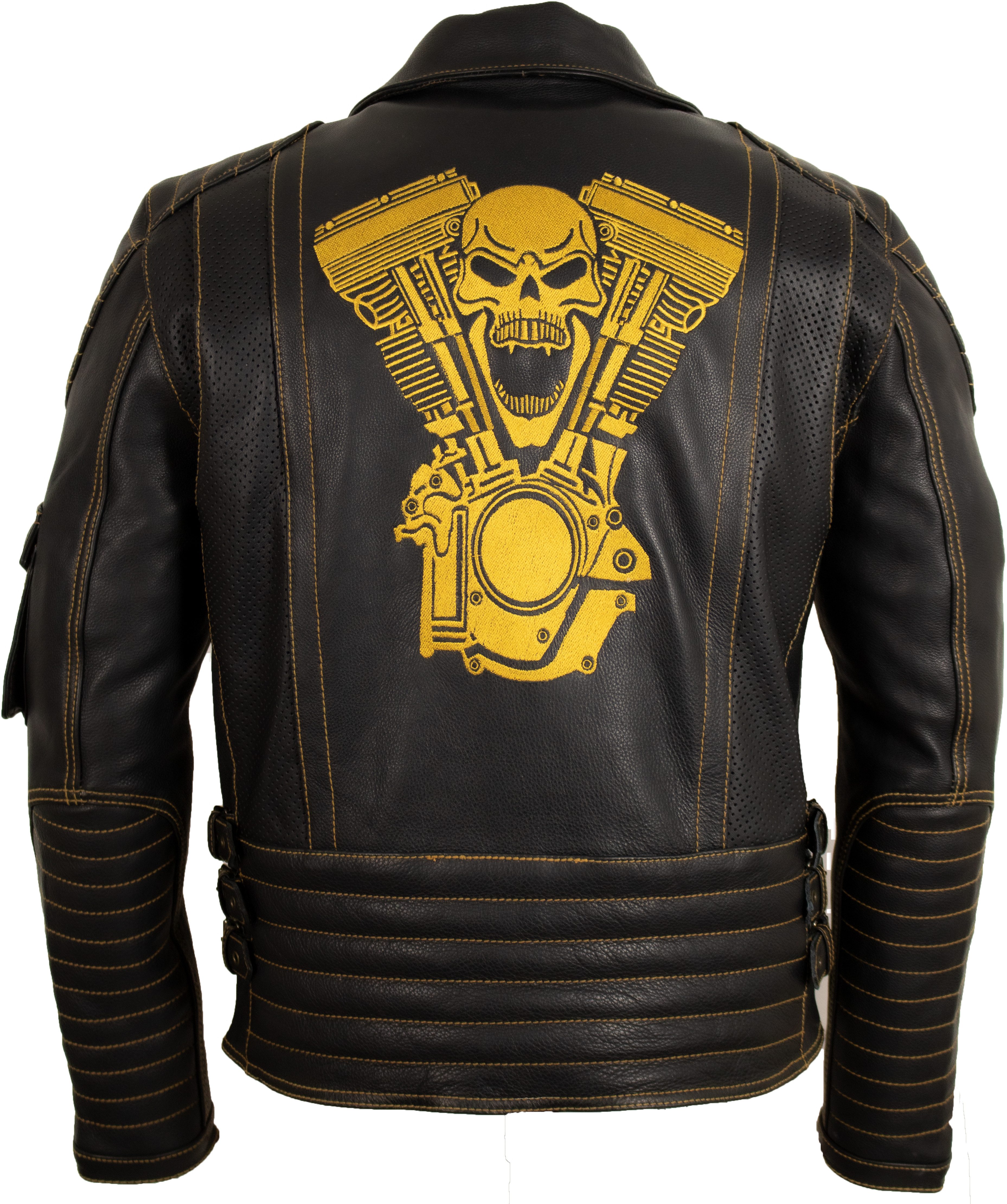 MDM Motorradjacke Herren Motorradjacke Lederjacke Echtleder Schwarz Skull Skull Rückenmotiv