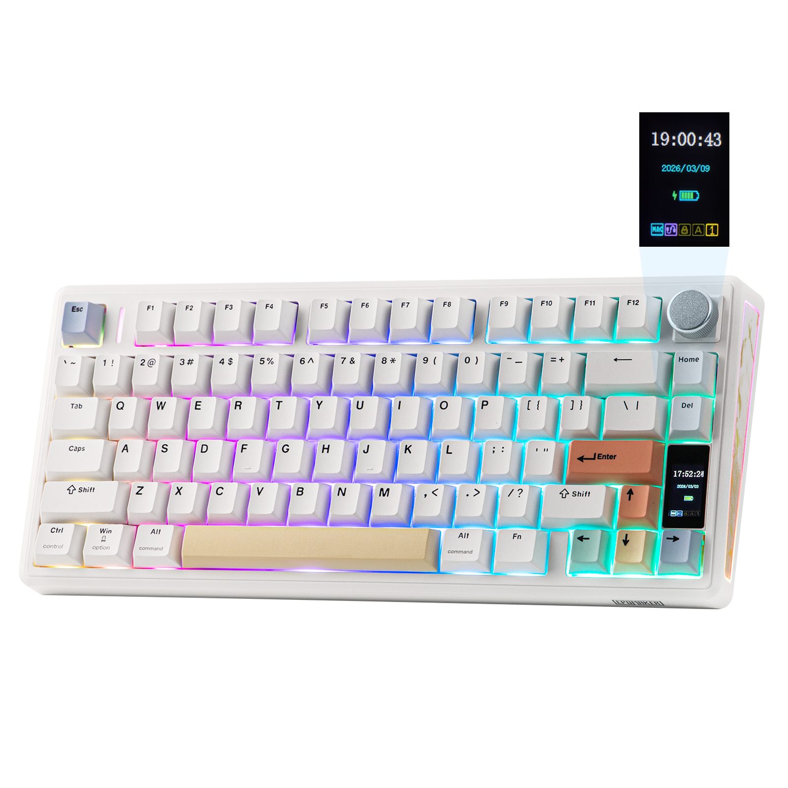 EPOMAKER Kabellose Mechanische Tastatur, Display & Drehknopf, 10000mAh Gaming-Tastatur (2,4 GHz/BT, Hot-Swap, PBT, Mac-Modifikatoren, RGB)