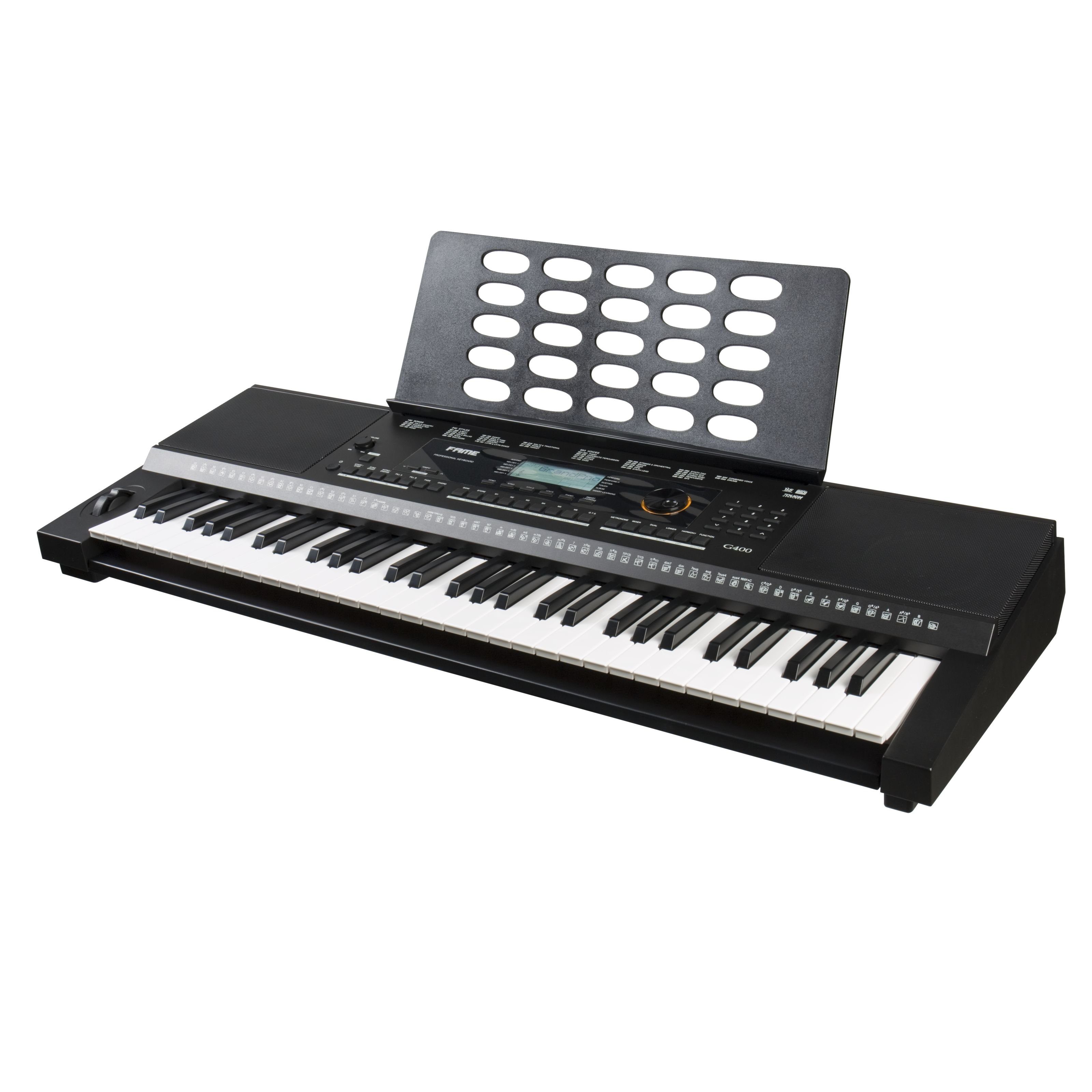 FAME Home-Keyboard (G-400 Keyboard E-Piano mit 128-facher Polyphonie 61 Tasten 240 Styles 653 Sounds anschlagdynamischer Klaviatur Lautsprechern und Hammermechanik Schwarz, Keyboards, Home Keyboards), G-400 Keyboard, E-Piano, 61 Tasten