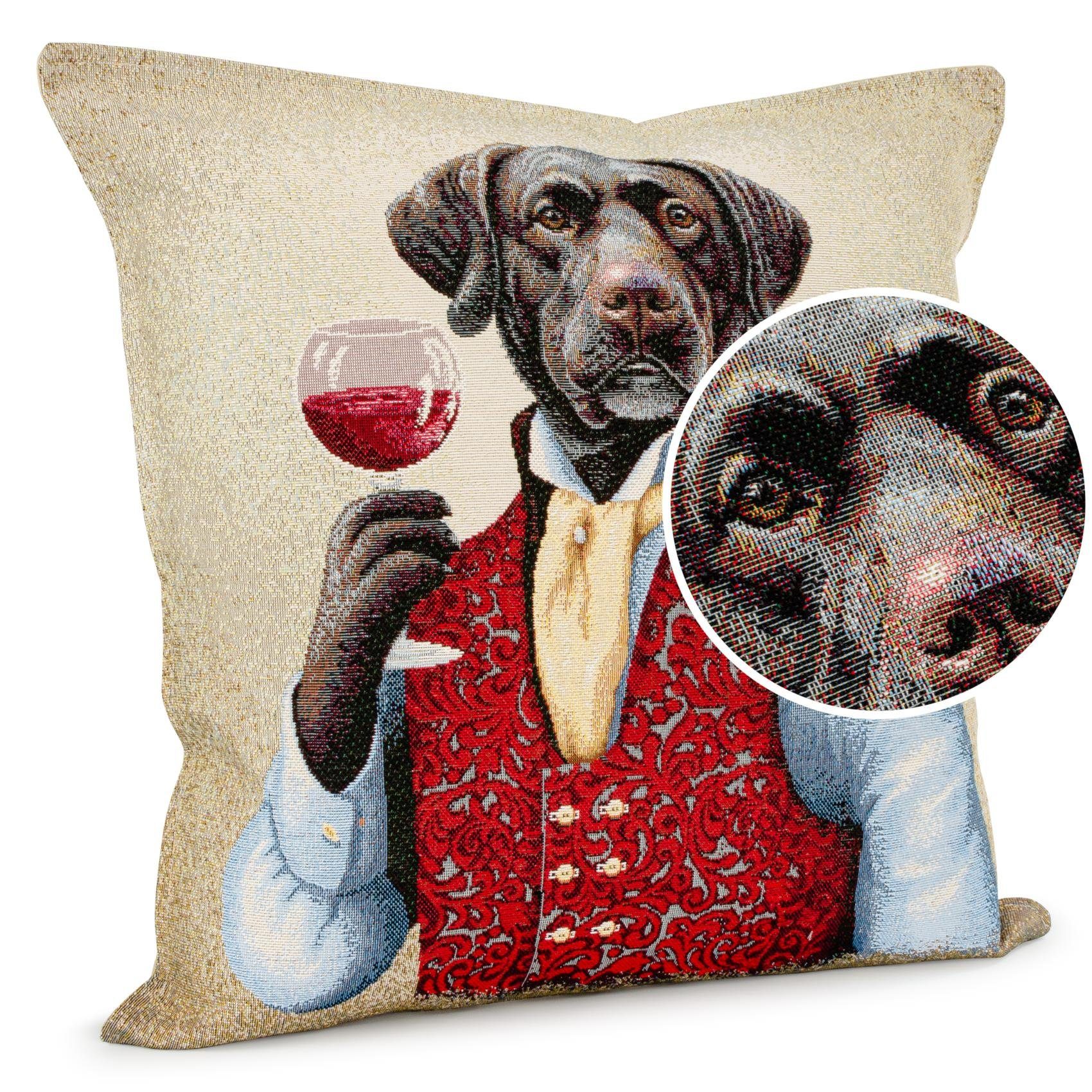 ANRO Dekokissen Royal Jacquard-Gobelin Kissen 45x45cm Dekokissen Bezug waschbar, Vintage ohne Füllung mit Reißverschluss Labrador Beige