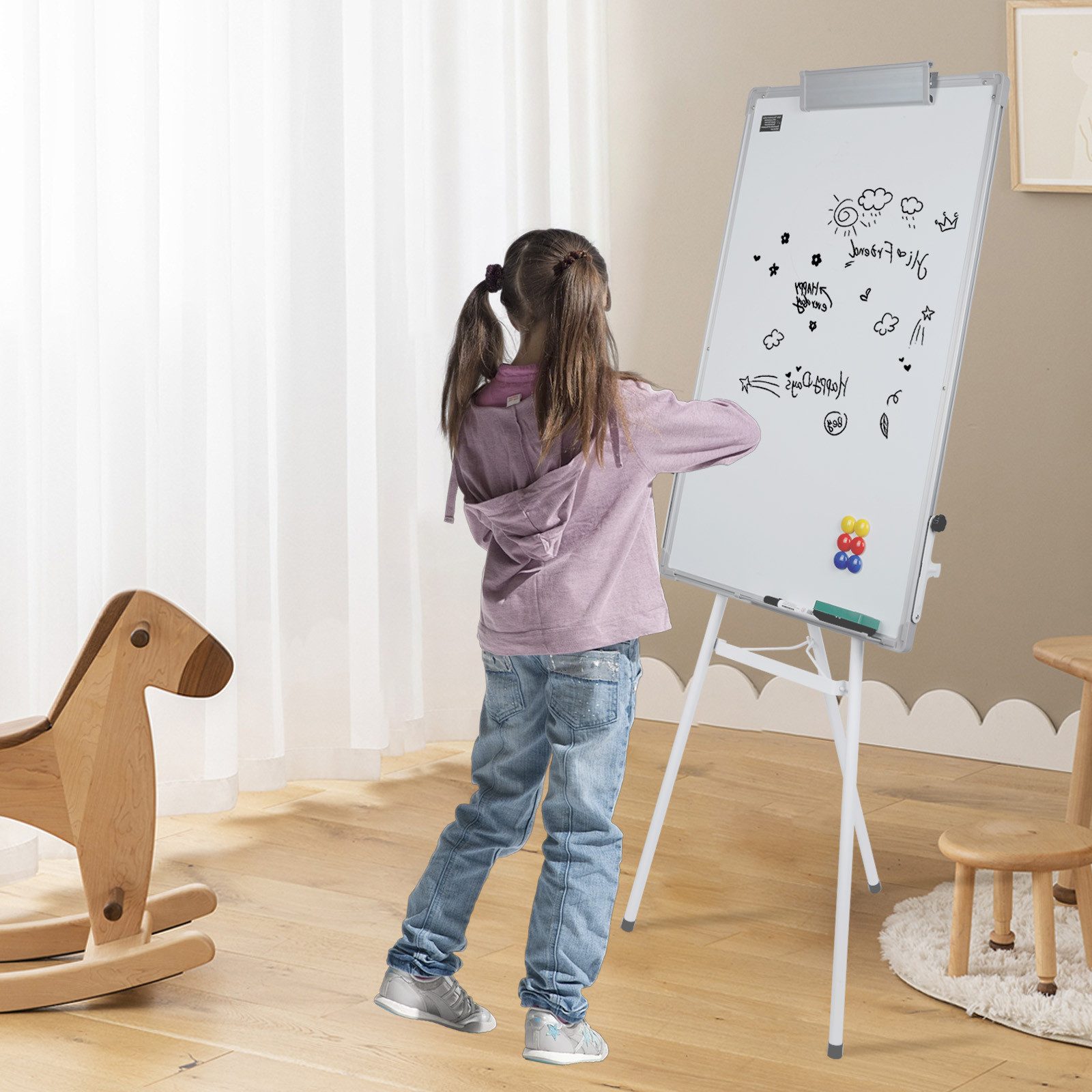 JEOBEST Magnettafel Whiteboard Magnettafel Magnetisch, Trocken Abwischbar 60 x 90cm, Whiteboard mit Ständer, Höhenverstellbar