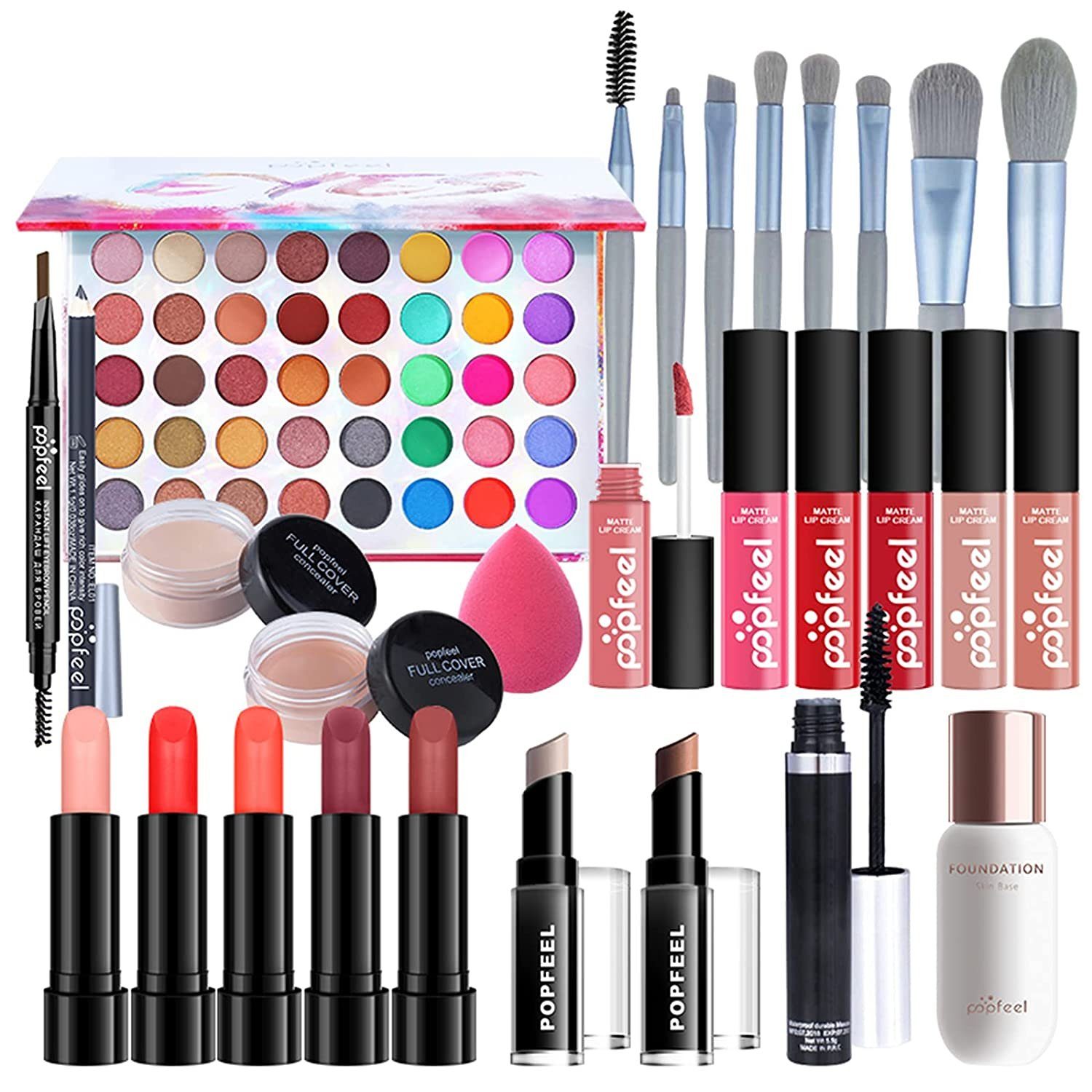 Scheiffy Make-up Set 29-teiliges Einsteiger Schminkset, Schminkset Geschenkset, leichtes Schminkset Komplettset, Must Have Set für Makeup-Trägerinnen