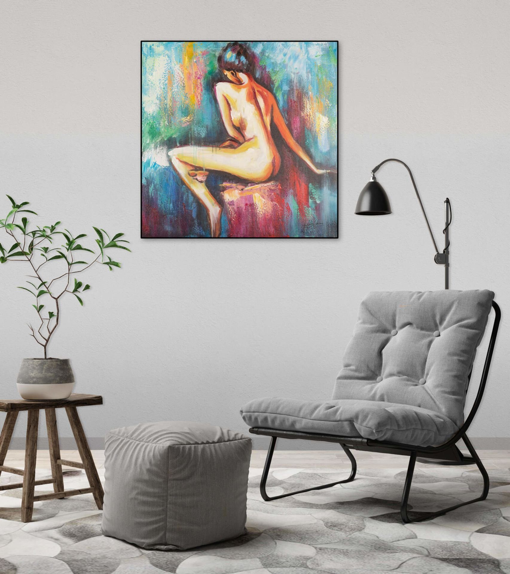 KUNSTLOFT Gemälde cm, 100% 60x60 Blick Wohnzimmer HANDGEMALT Wandbild Begehrenswerter Leinwandbild