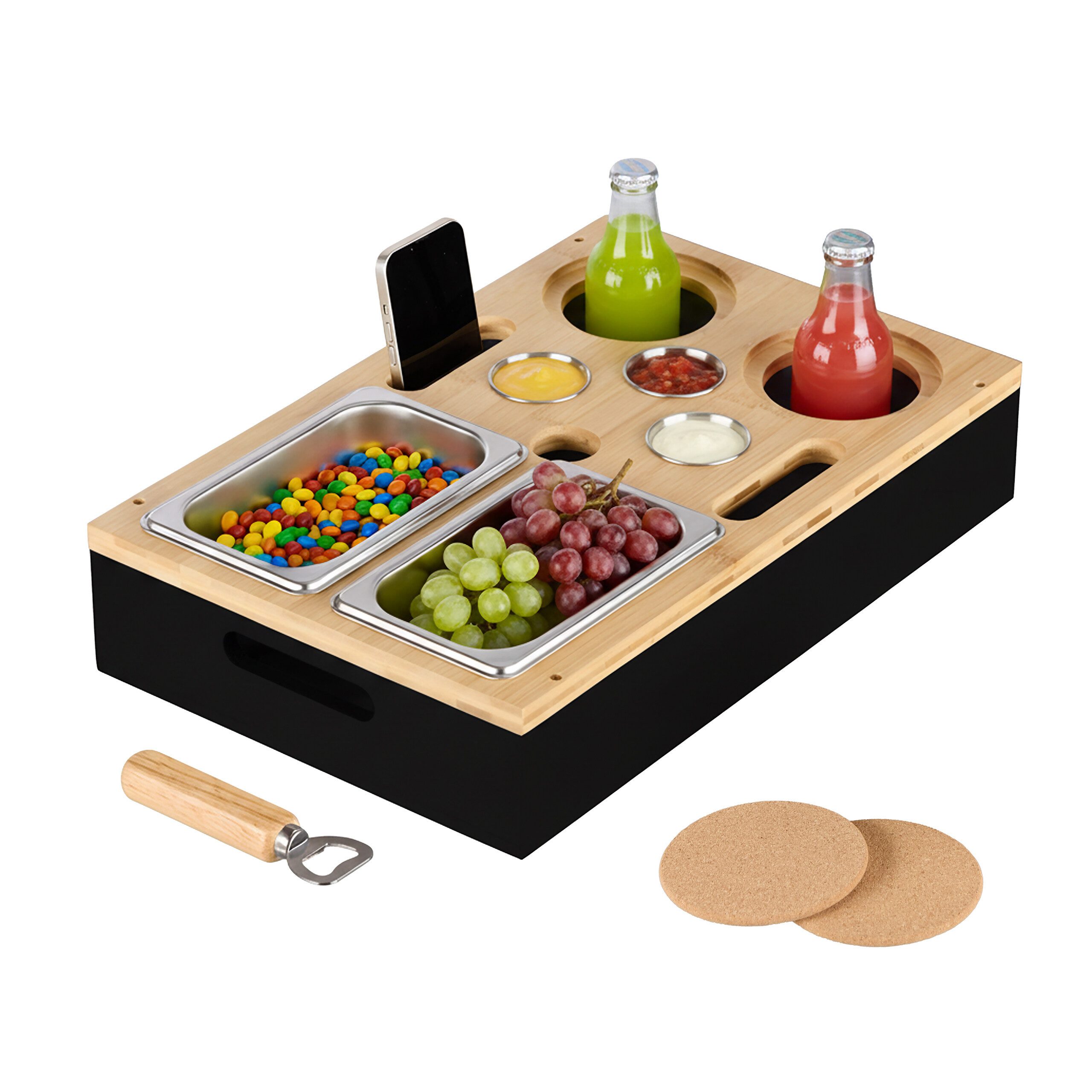 relaxdays Tabletttisch Couchbar mit Zubehör (9-St), schwarz