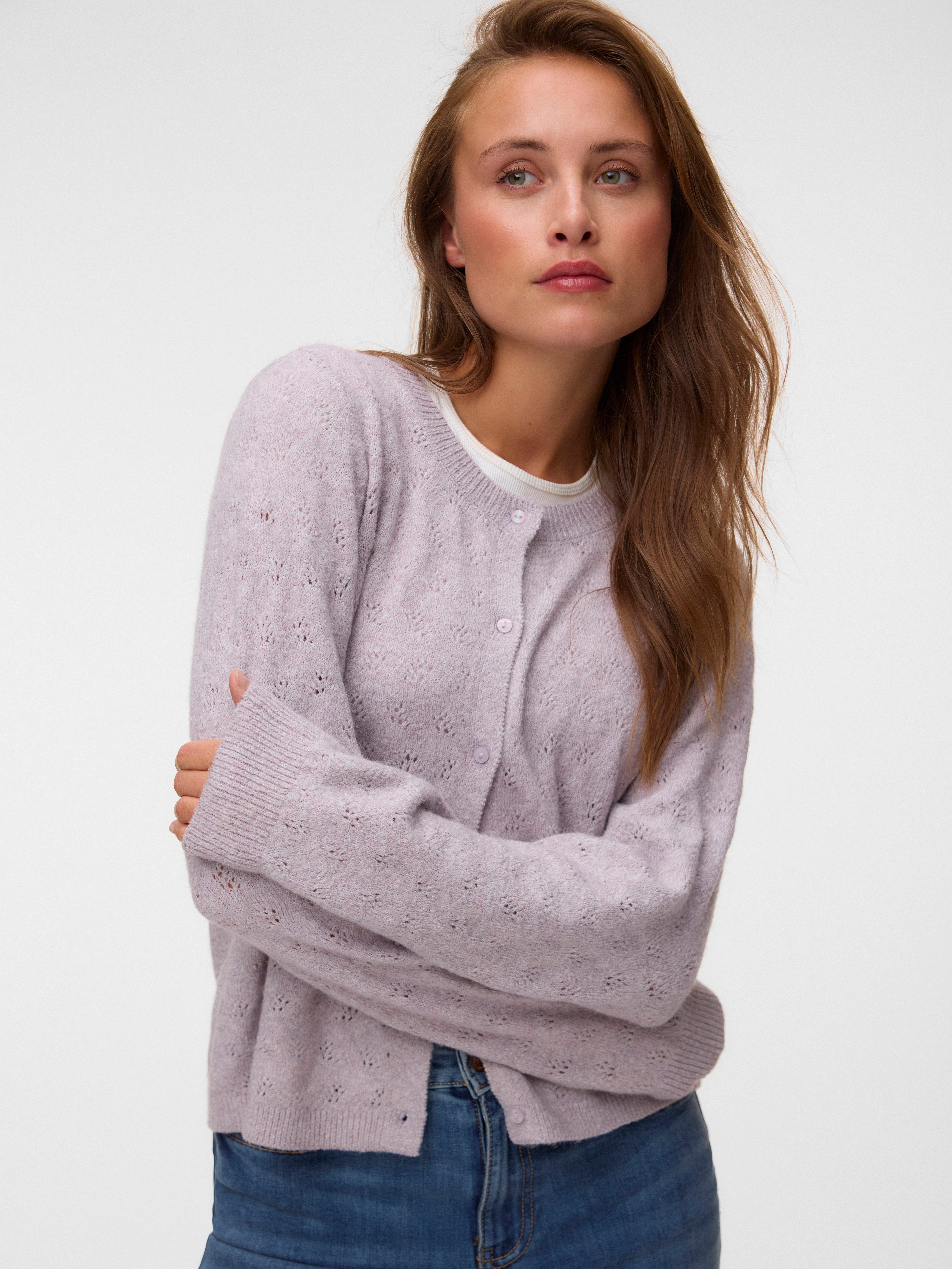 Vero Moda Strickjacke VMDOFFY STITCH LS O-NECK CARDIGAN NOOS Materialmix, regular fit
