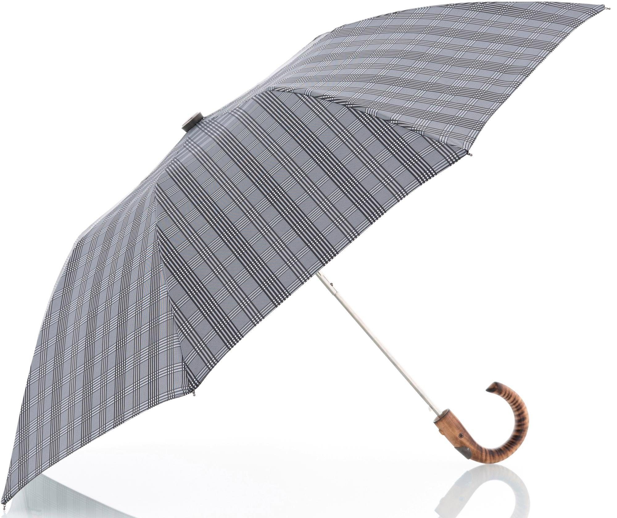 MANUFAKTUR grau, karo Manufaktur-Taschenschirm Taschenregenschirm doppler Orion, handgemachter Rancher