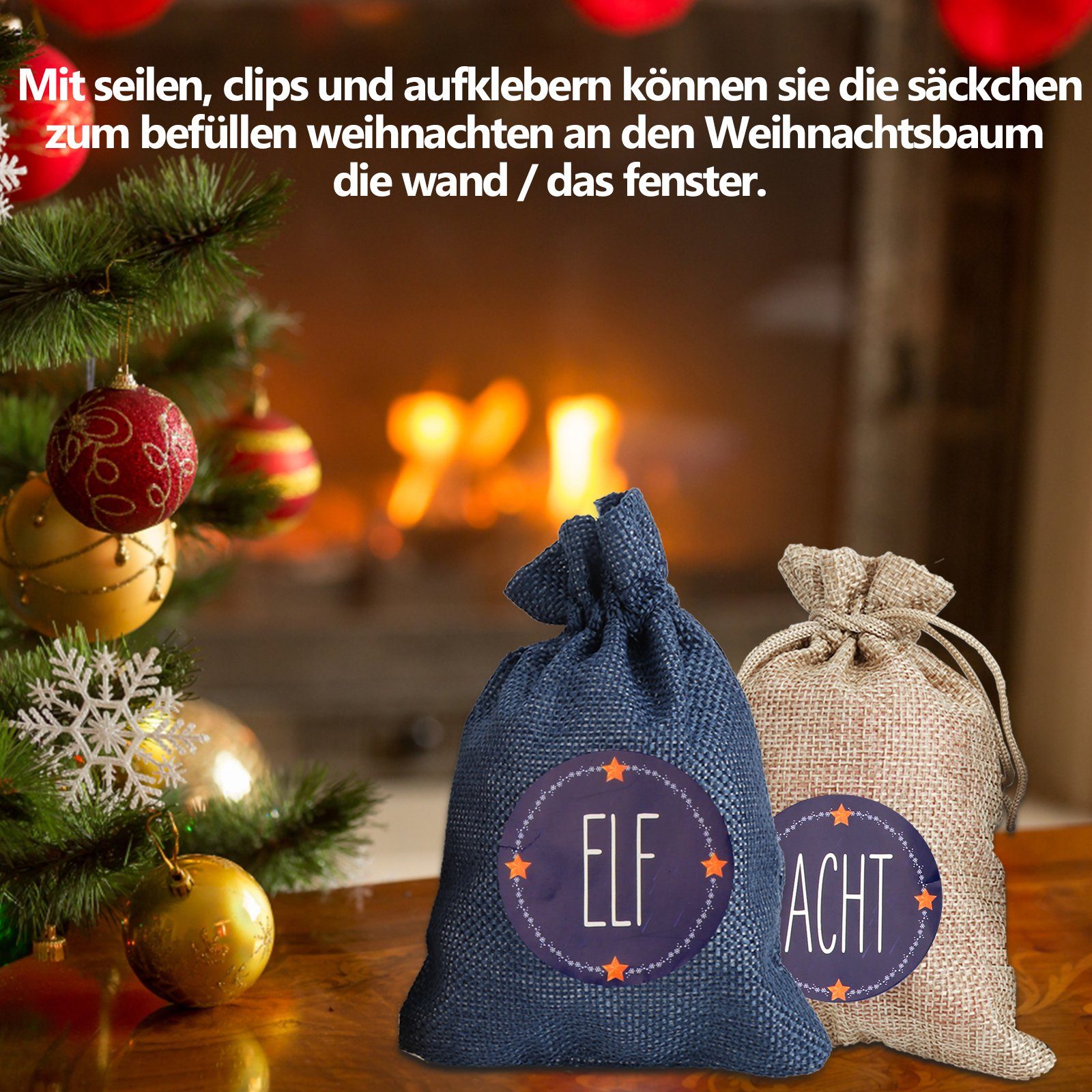 TolleTour Dekohänger Christbaumschmuck -DIY Weihnachtskalender Befüllen Jutesäckchen zum
