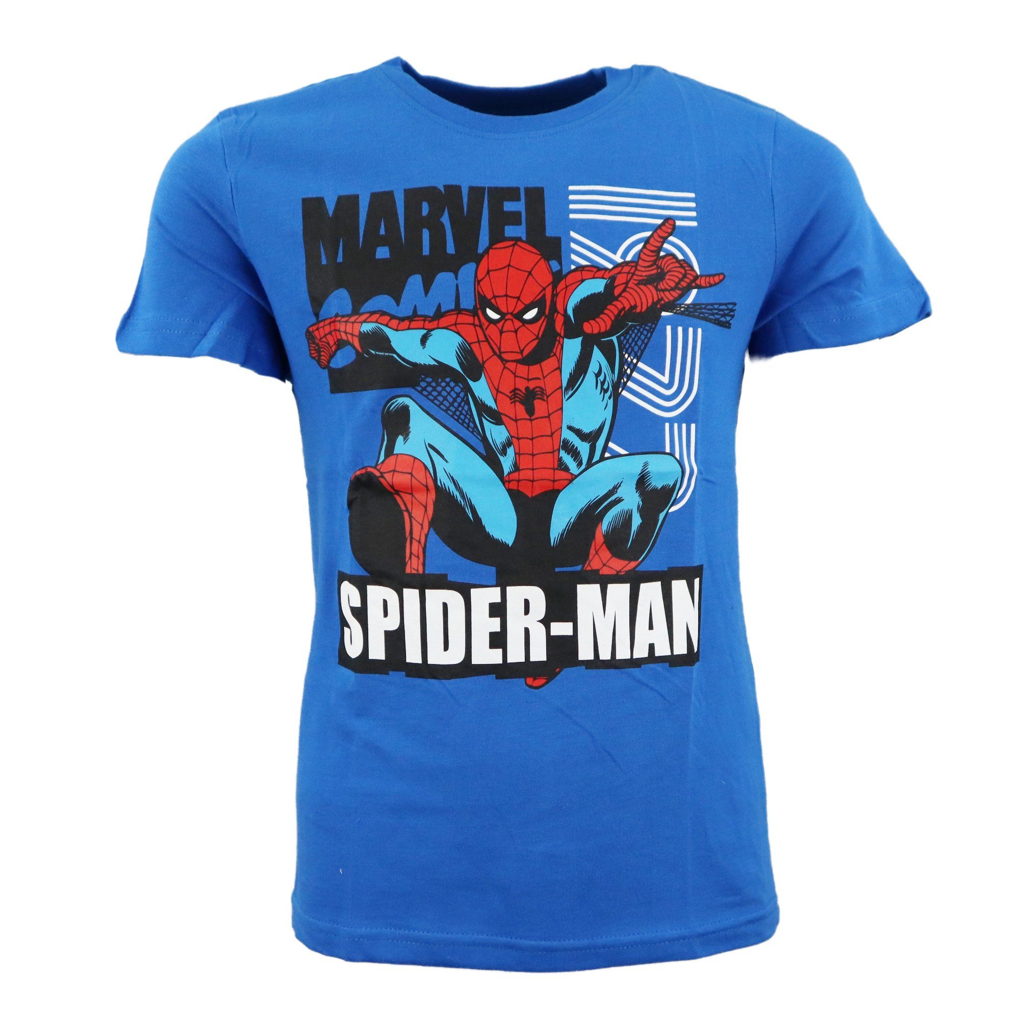 MARVEL Print-Shirt 104 Kinder Baumwolle Spiderman T-Shirt 100% 134, Blau kurzarm Jungen Gr. bis