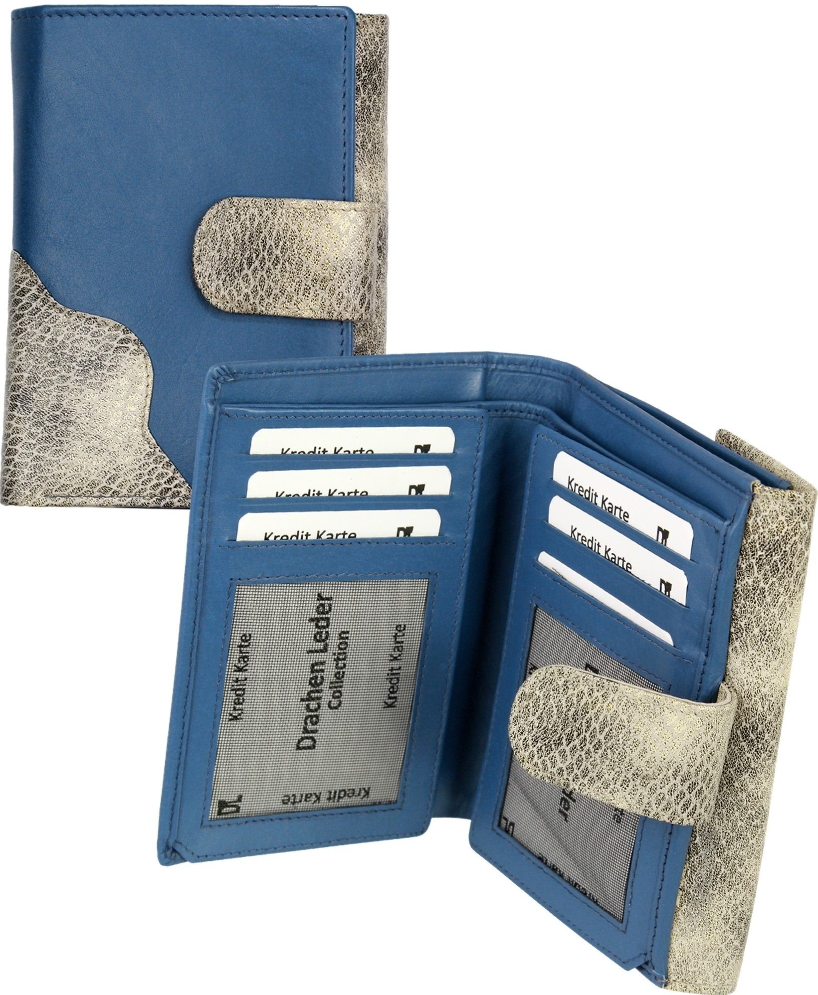 DrachenLeder Geldbörse »OPS700W DrachenLeder Börse Brieftasche blau«  (Portemonnaie), Damen, Jugend Portemonnaie Echtleder Größe ca. 10cm, blau,  grau, Schlangenoptik online kaufen | OTTO