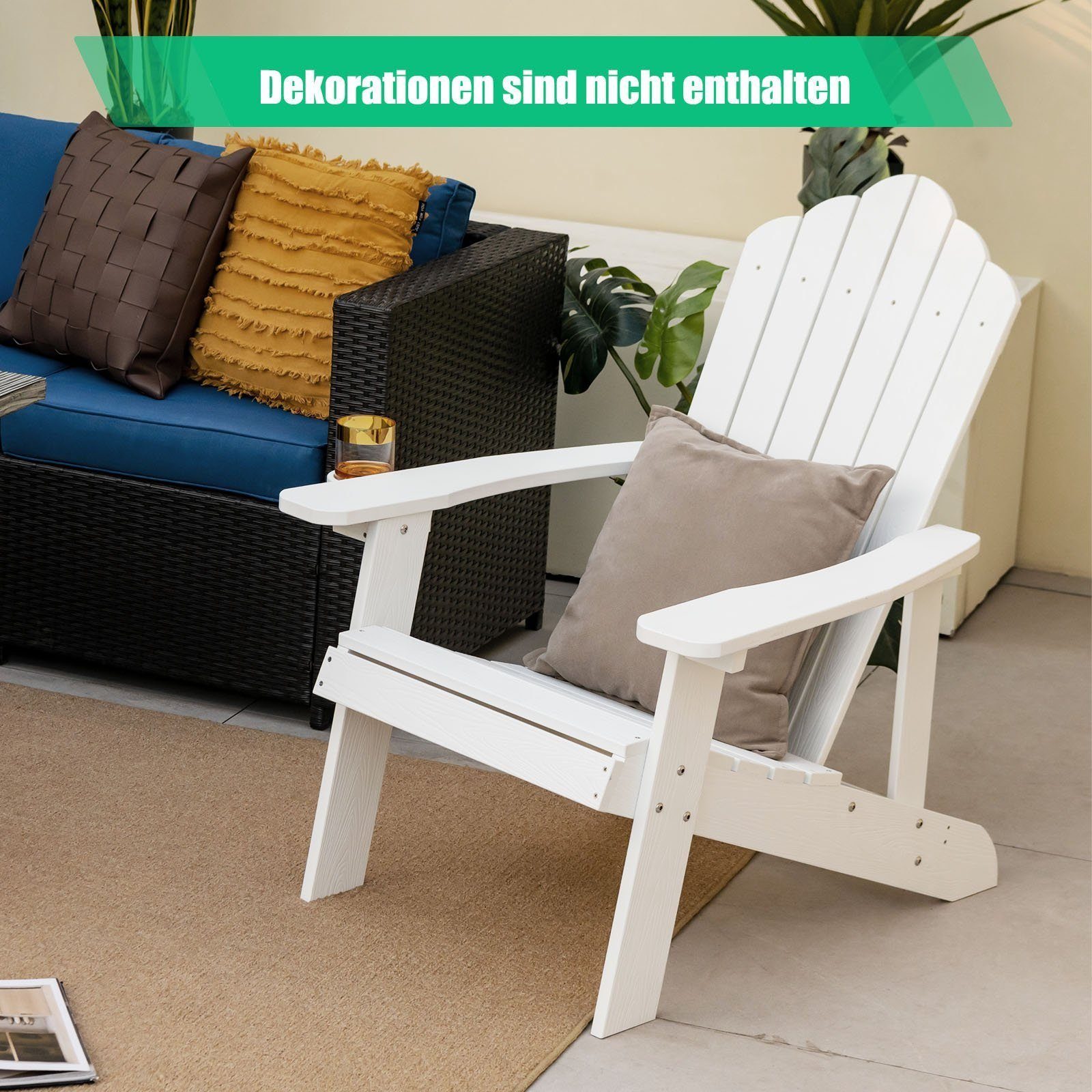 Stuhl Getränkehalter, Tragfähigkeit kg 150 Adirondack Gartenstuhl KOMFOTTEU Weiß mit