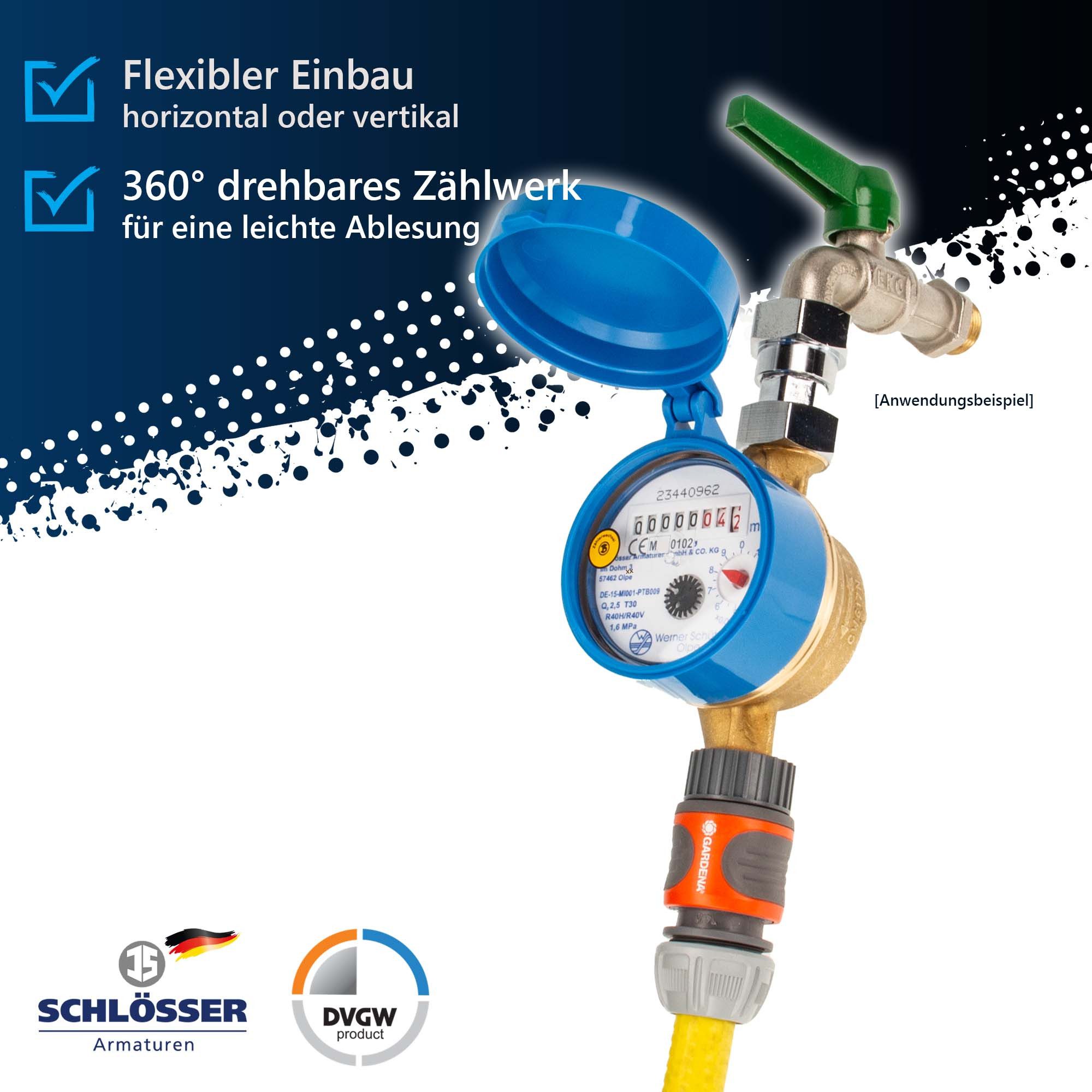 Schlösser Wasserzähler Zapfhahnzähler - Gartenzähler für Zapfhahn, 3/4 Zoll Anschlussgewinde, (inkl. Dichtung) – Bild 4 von 5