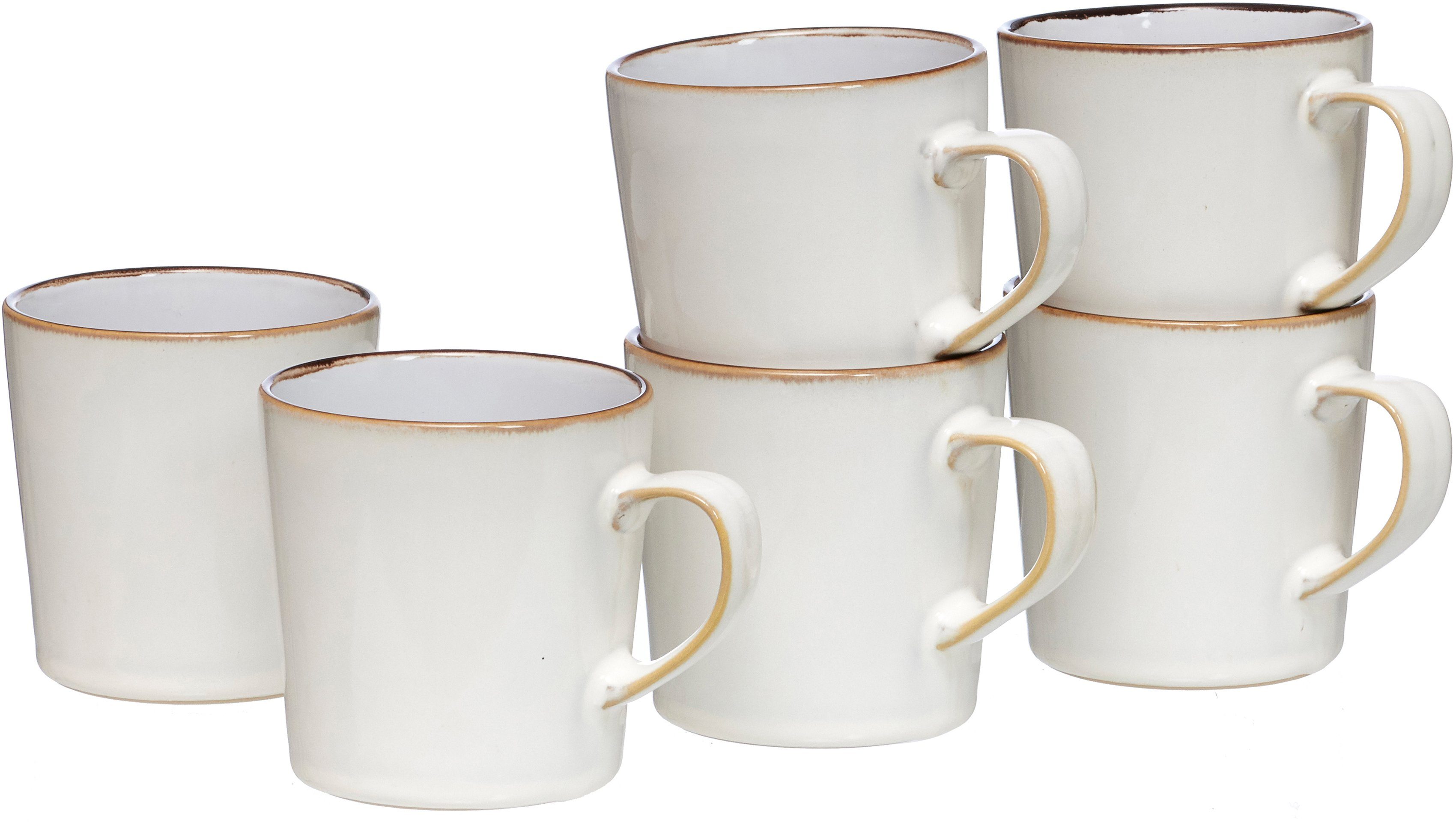 Ritzenhoff & Breker Becher Kaffeebecher-Set Visby 6tlg, Weiß, Steinzeug, 6-teilig