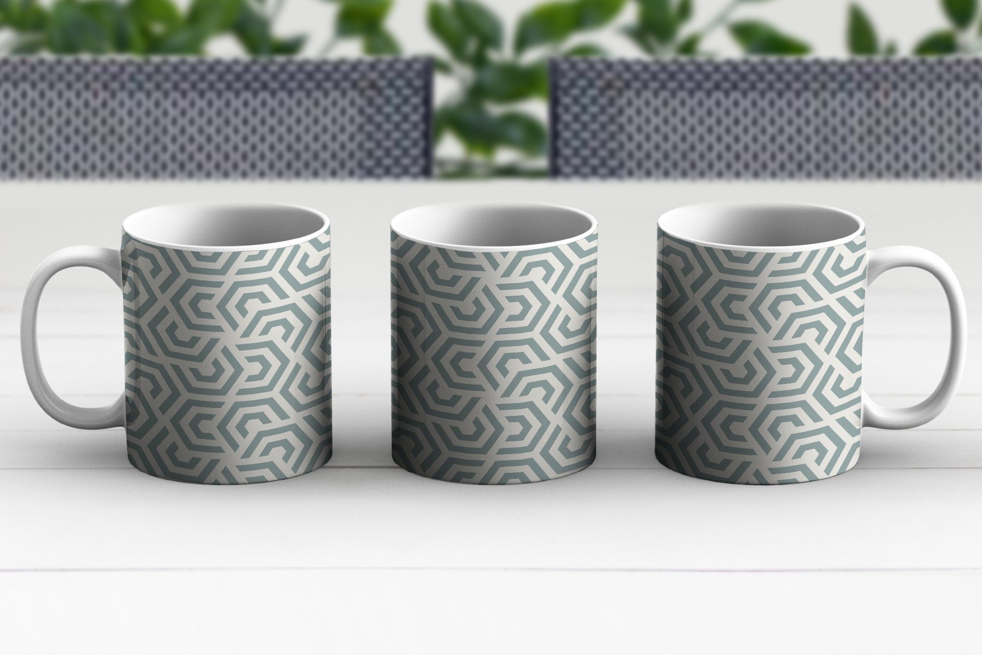 - Tasse - Teetasse, Linie MuchoWow Keramik, Grün, Geschenk Becher, Design Muster Kaffeetassen, Teetasse, -