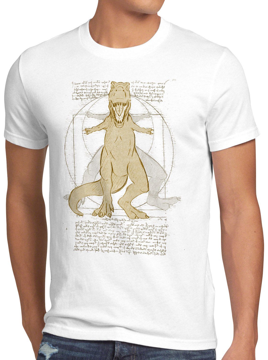 style3 Print-Shirt Herren T-Shirt Vitruvianischer T-Rex tyrannosaurus dinosaurier weiß