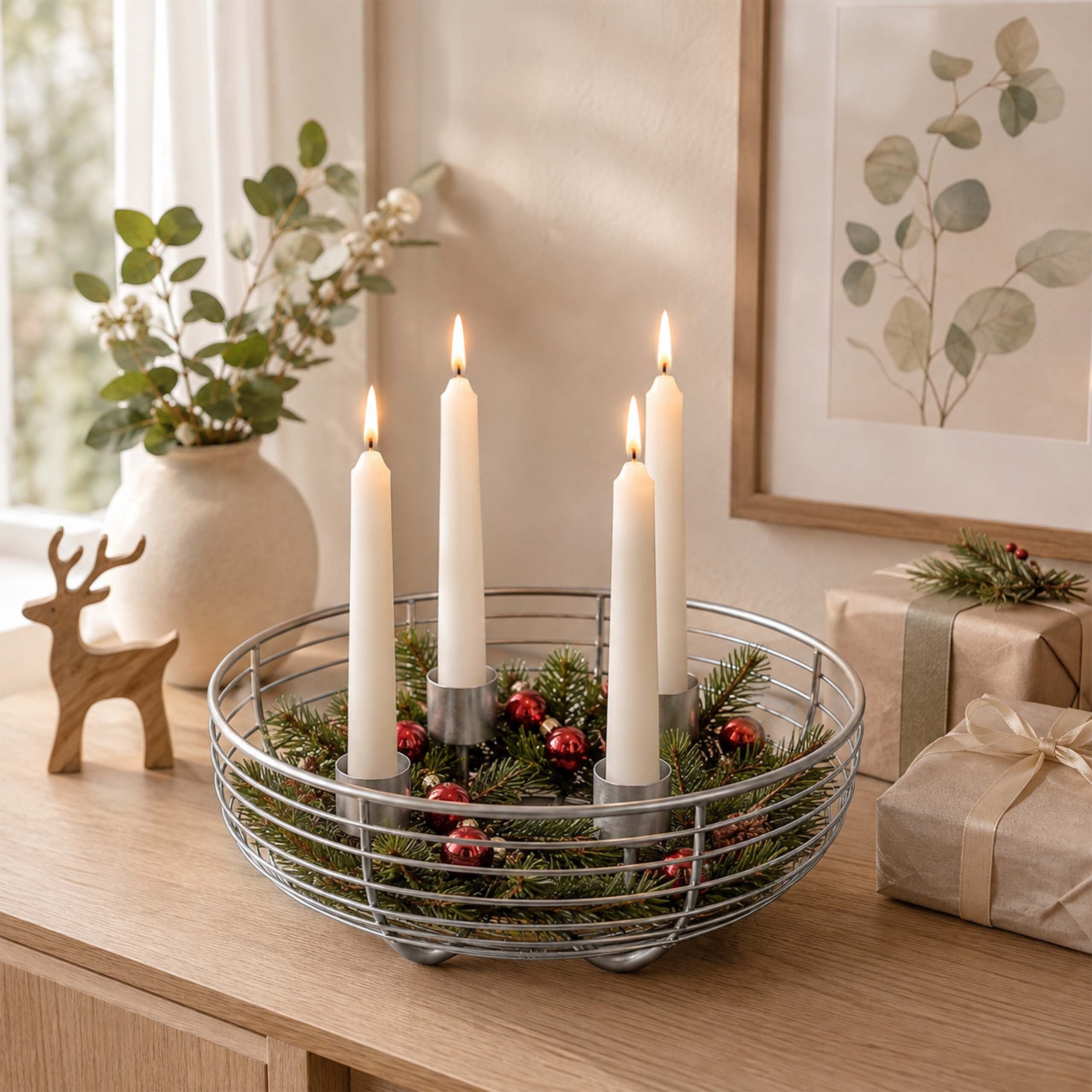 relaxdays Adventskranz Metallschale, schwarz, Adventsgesteck