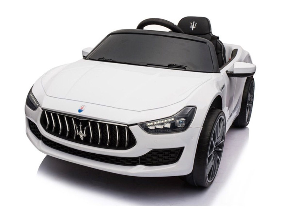 TPFLiving Elektro-Kinderauto Maserati Ghibli mit Fernbedienung - 2 x 12 Volt - 4,5Ah-Akku, Belastbarkeit 30 kg, Kinderfahrzeug mit Soft-Start und Bremsautomatik - Farbe: weiß