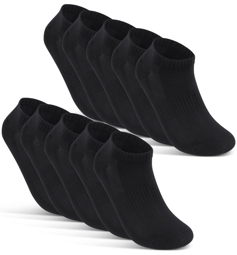 sockenkauf24 Sneakersocken 10 Paar Damen & Herren "Premium Sneaker Socken" Atmungsaktiv (10xSchwarz, 39-42) mit Mesh-Streifen Schwarz Weiß Grau Baumwolle - 16510 WP