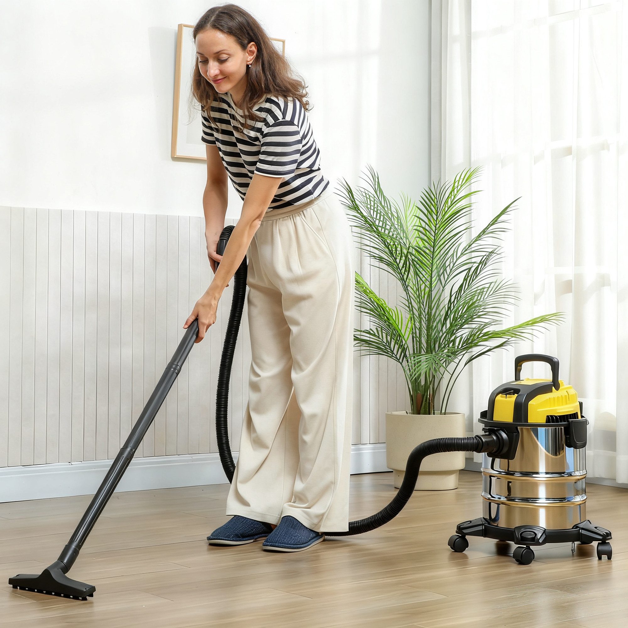 HOMCOM Nass-Trocken-Sauger 3-in-1 Staubsauger mit Edelstahlbehälter, Silber+Gelb, 1200 W, mit Beutel, 3-faches Filtersystem, 20 L Staubbehälter, Mehrfarbig