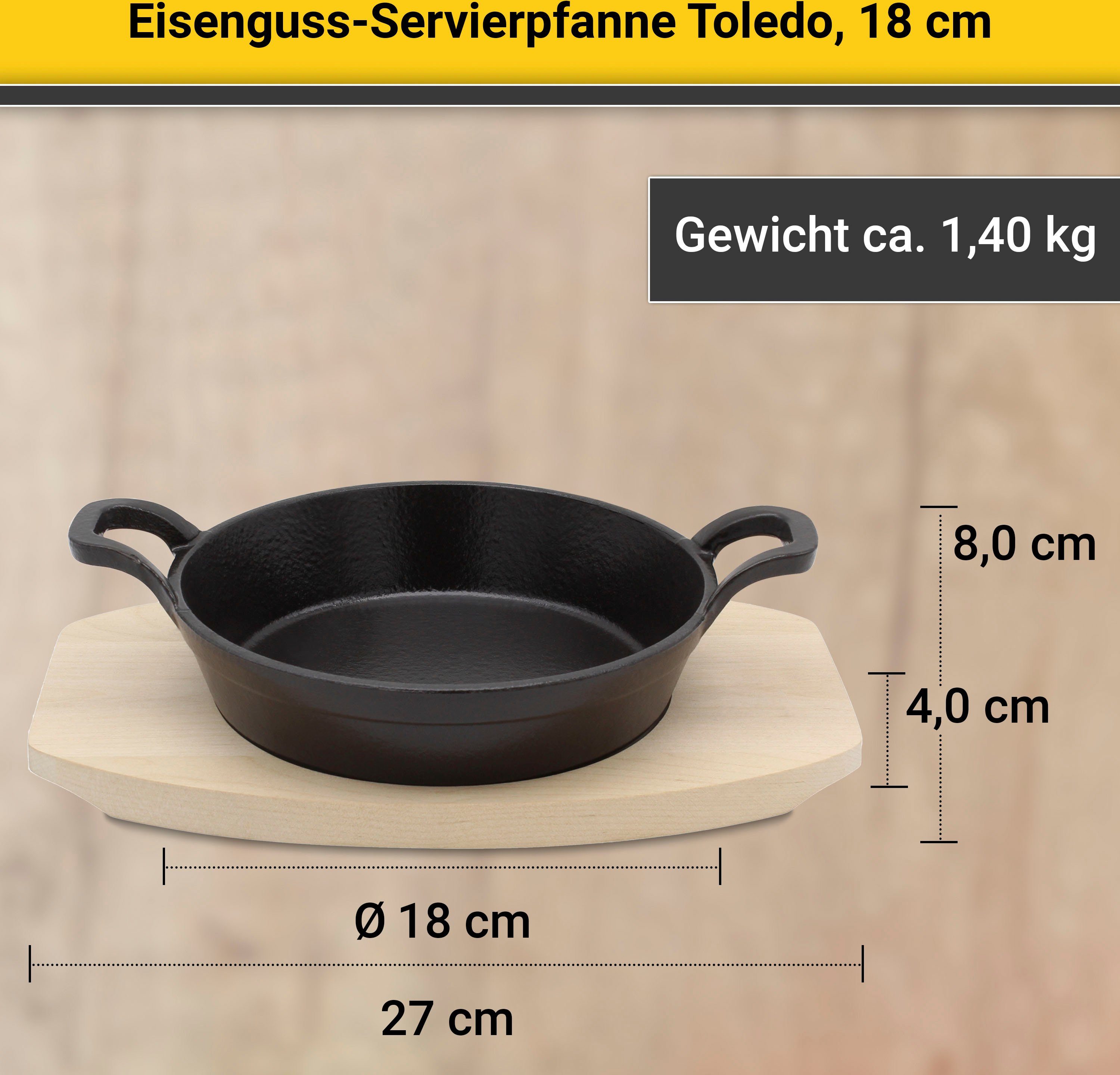 Krüger Servierpfanne Gusseisen cm Toledo, Ø 18 Holzteller, Induktion, (1-tlg), inkl