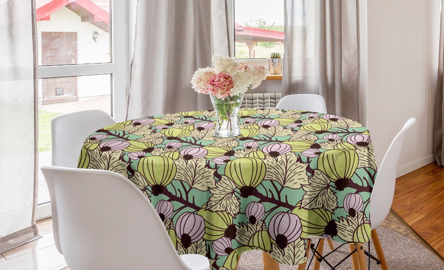 Abakuhaus Tischdecke Kreis Tischdecke Abdeckung für Esszimmer Küche Dekoration, Obst Currant Beeren und Blätter | Tischdecken