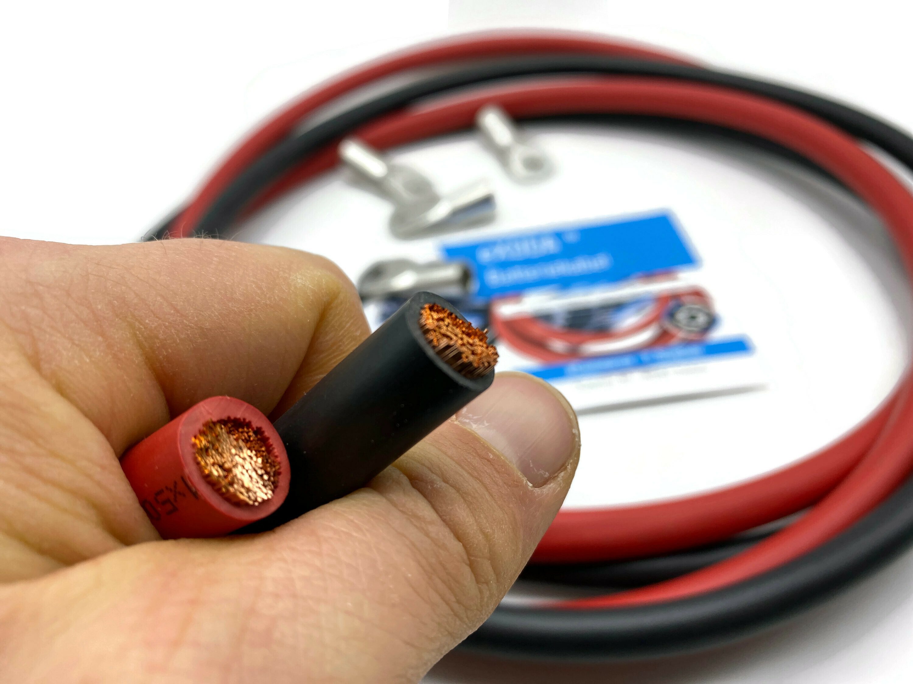 eXODA Batteriekabel 50mm2 4x M8 Kabelschuh jeweils 2m Kabel Rot und Schwarz Batteriekabel, Kabelschuh fertig verpresst (200 cm)