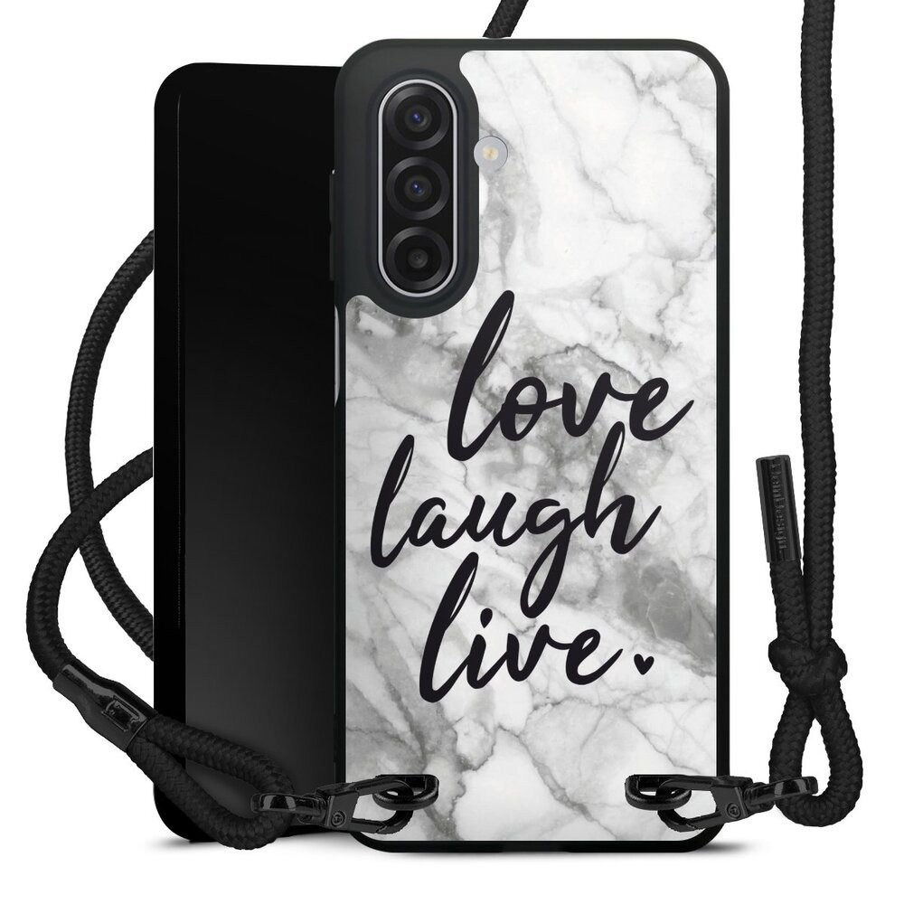 DeinDesign Handyhülle Marmor Sprüche Liebe Love, Laugh, Live Marmor, Samsung Galaxy A17 5G Premium Handykette Hülle mit Band